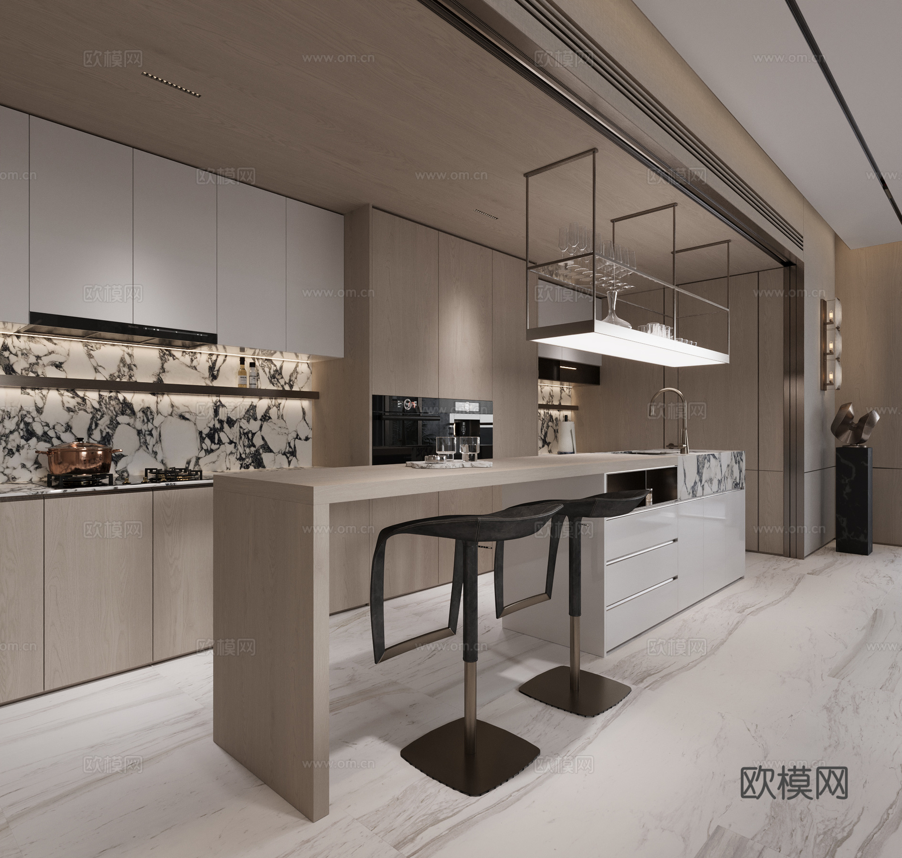 现代餐厅厨房su模型