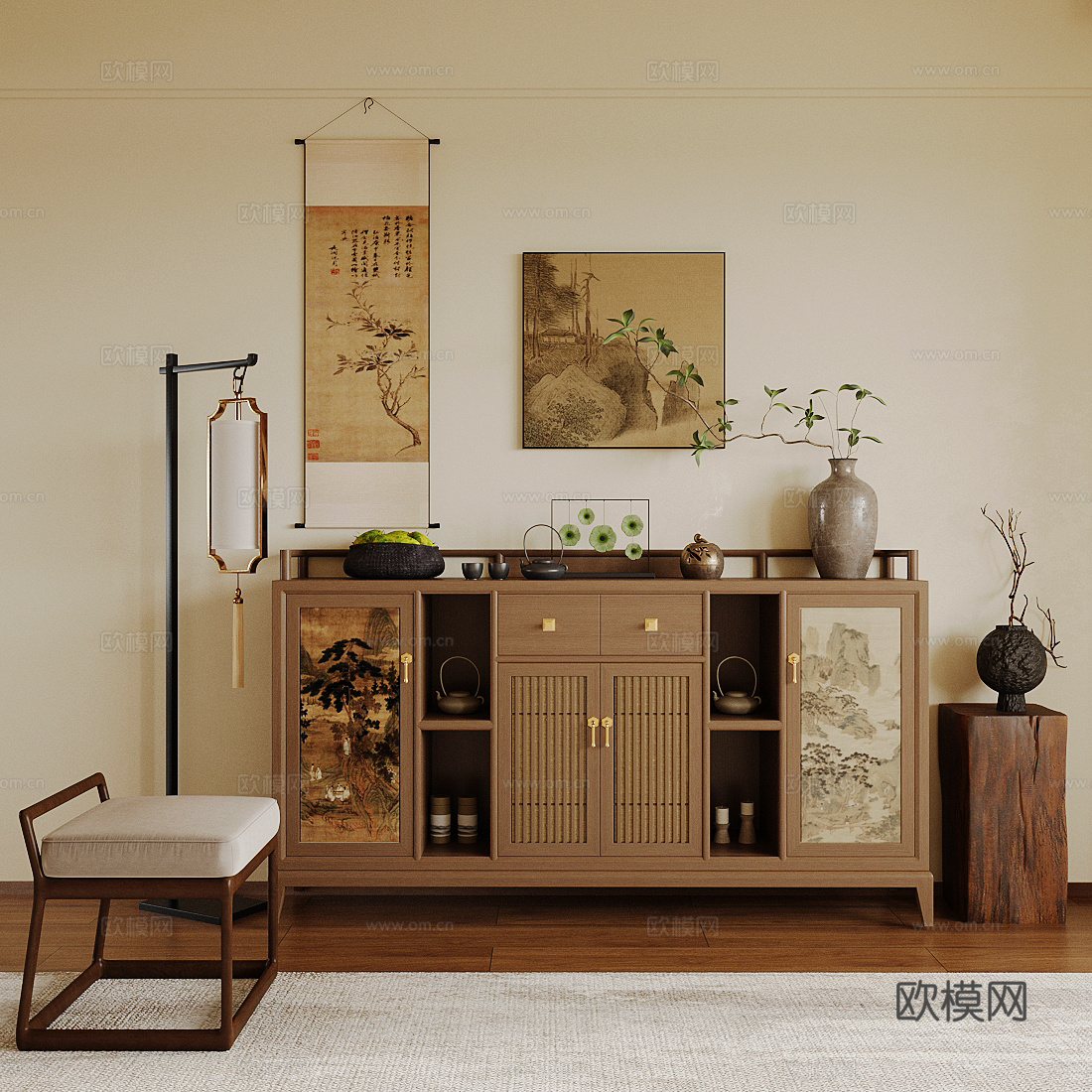 新中式禅意玄关柜 新中式禅意斗柜 端景玄关柜 新中式装饰柜3d模型