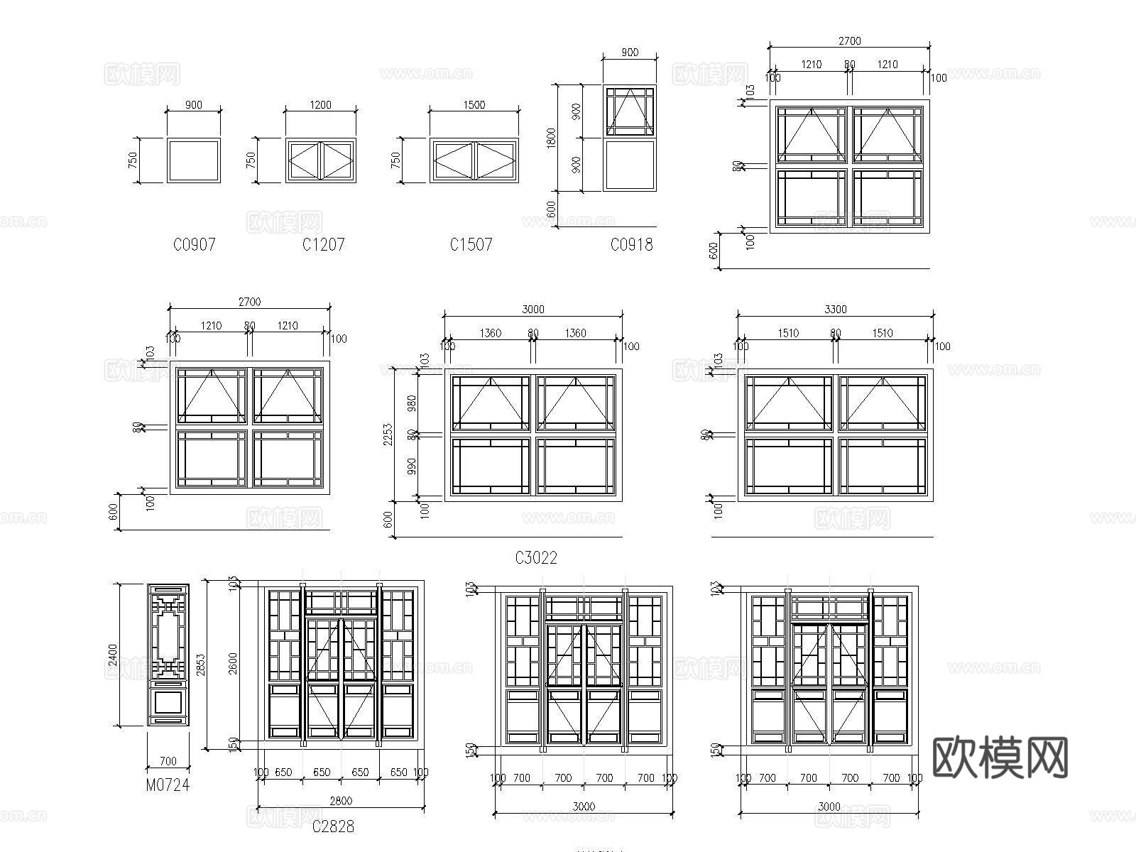 中式构件 仿古建筑 牌坊 斗拱 建筑构件cad施工图