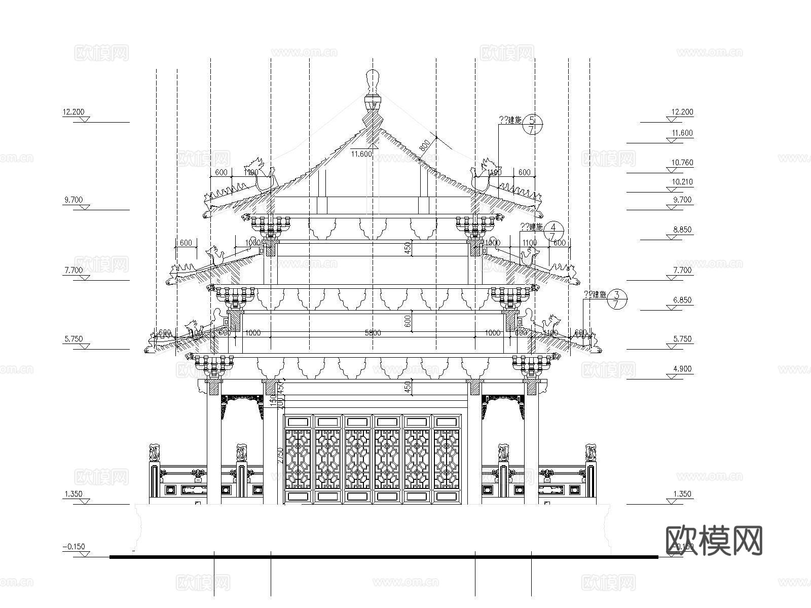 中式构件 仿古建筑 牌坊 斗拱 建筑构件cad施工图