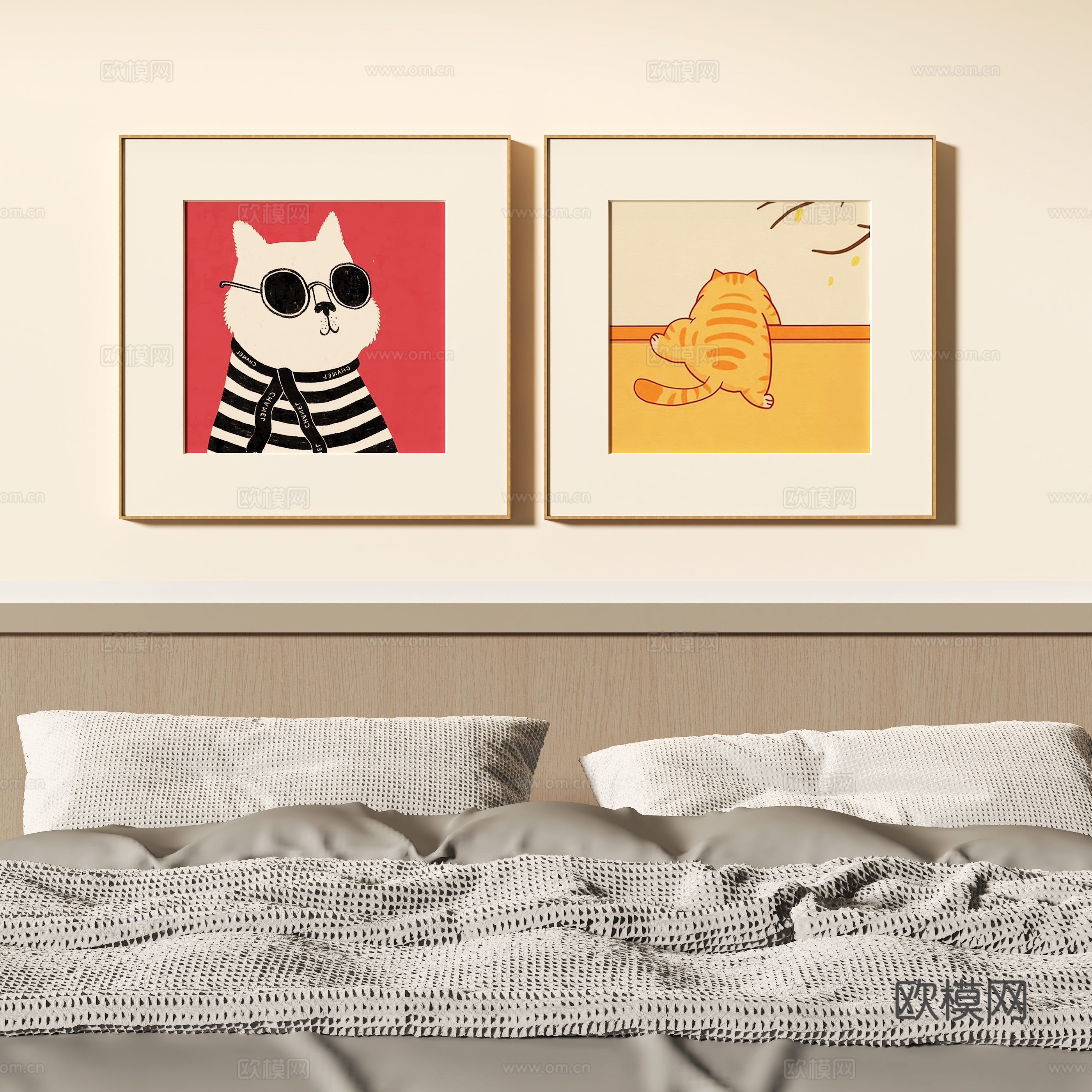 现代动物挂画组合su模型