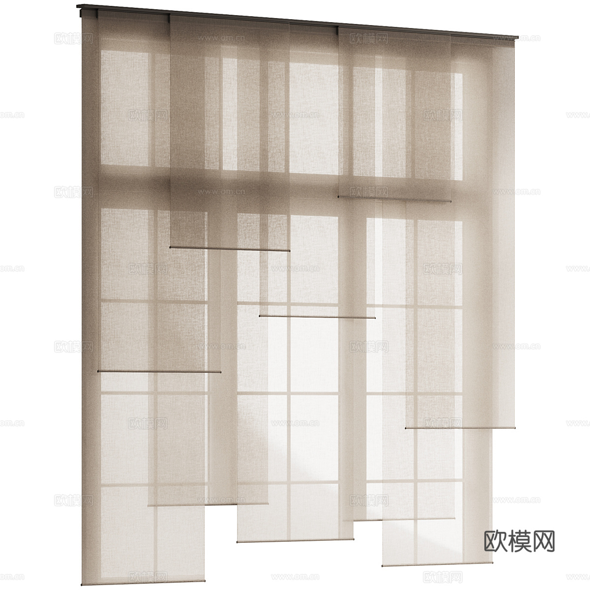 新中式布艺卷帘 纱帘 布帘3d模型