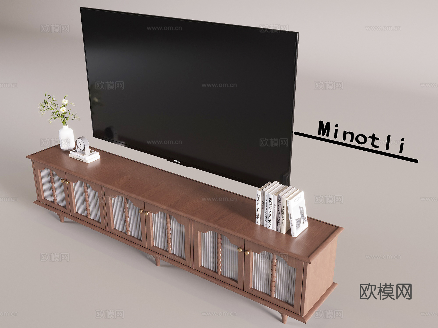中古风实木电视柜 玻璃电视柜矮柜 激光高清索尼电视3d模型