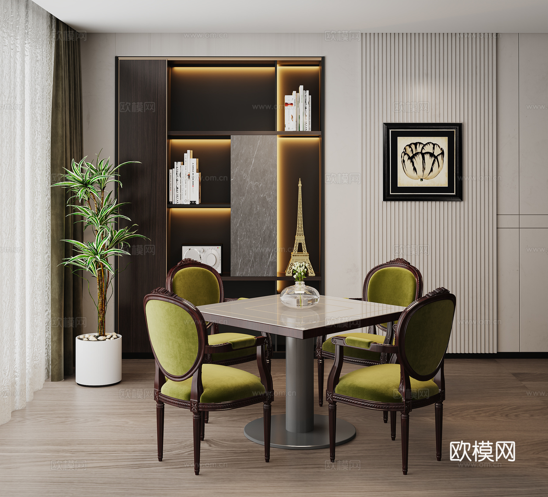 新中式桌椅组合 餐椅休闲椅单椅   中式书柜  挂画3d模型