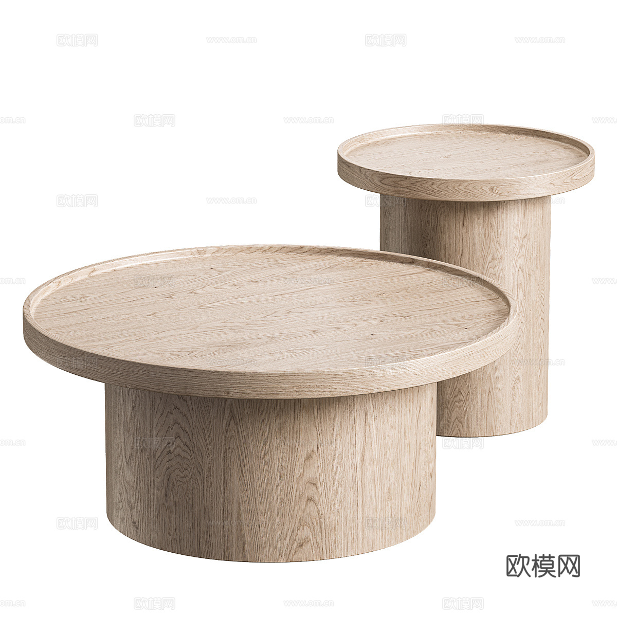 现代意式实木圆茶几组合3d模型