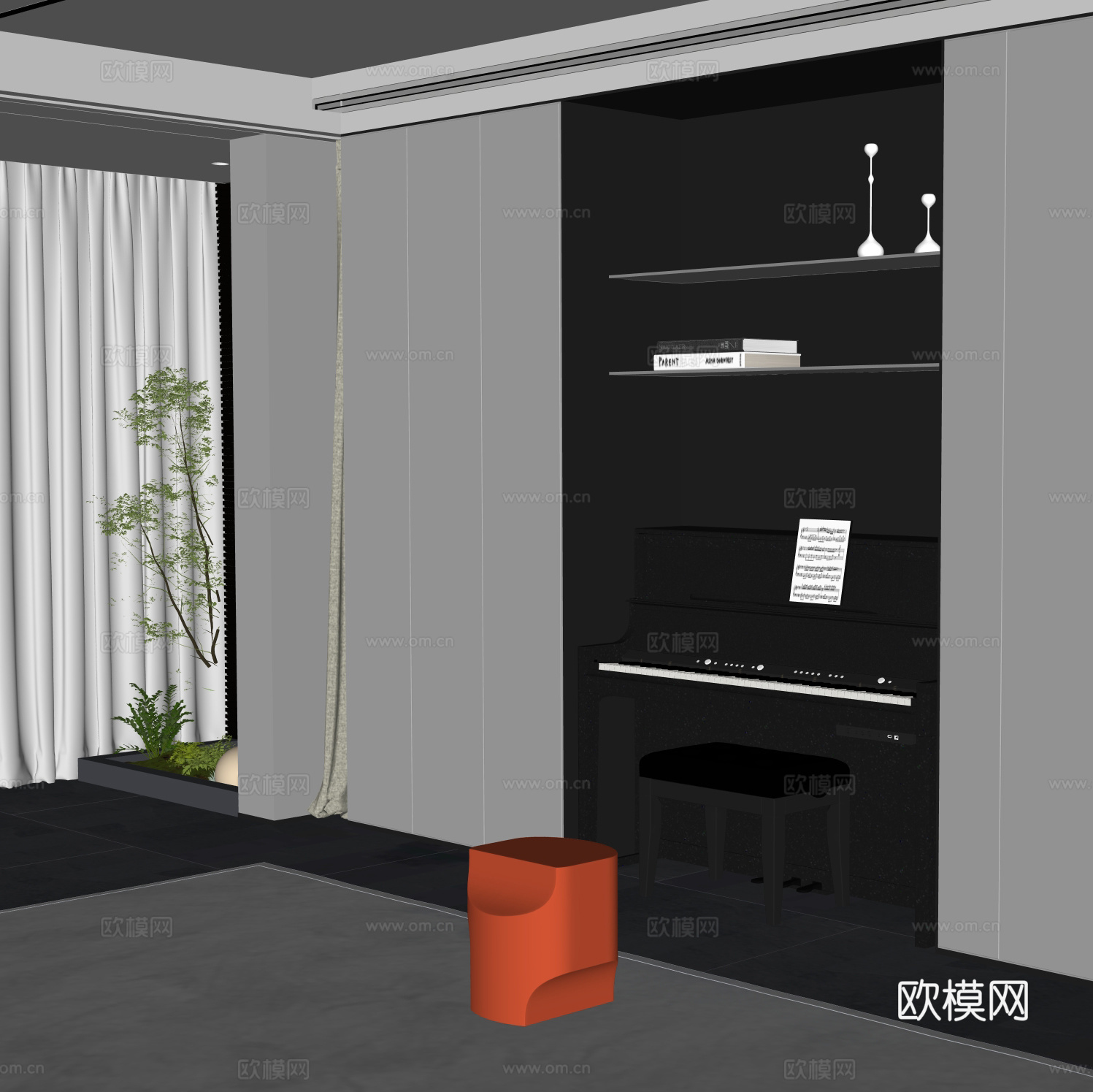 现代钢琴房su模型