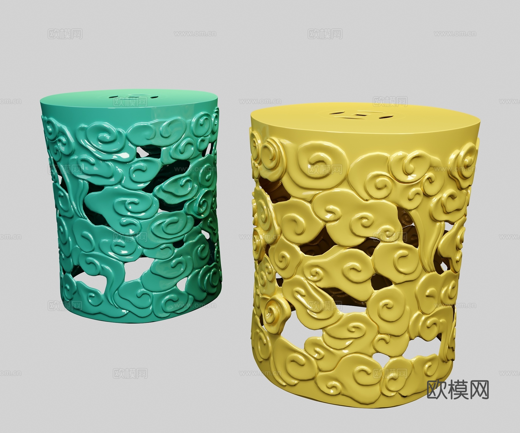 中式祥云凳板凳新中式凳子3d模型