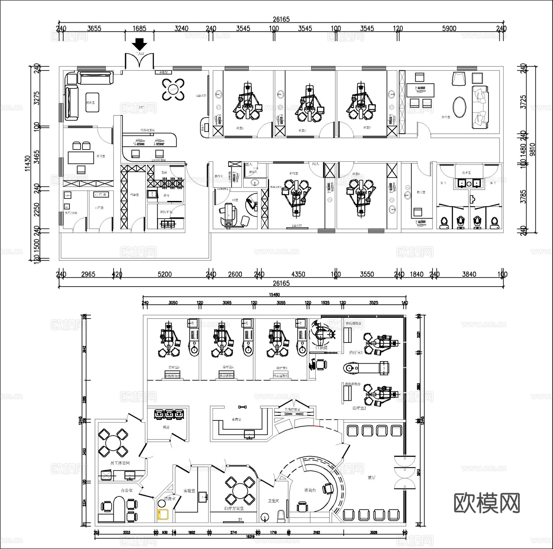 17个口腔诊所、口腔诊所平面布局方案图cad施工图