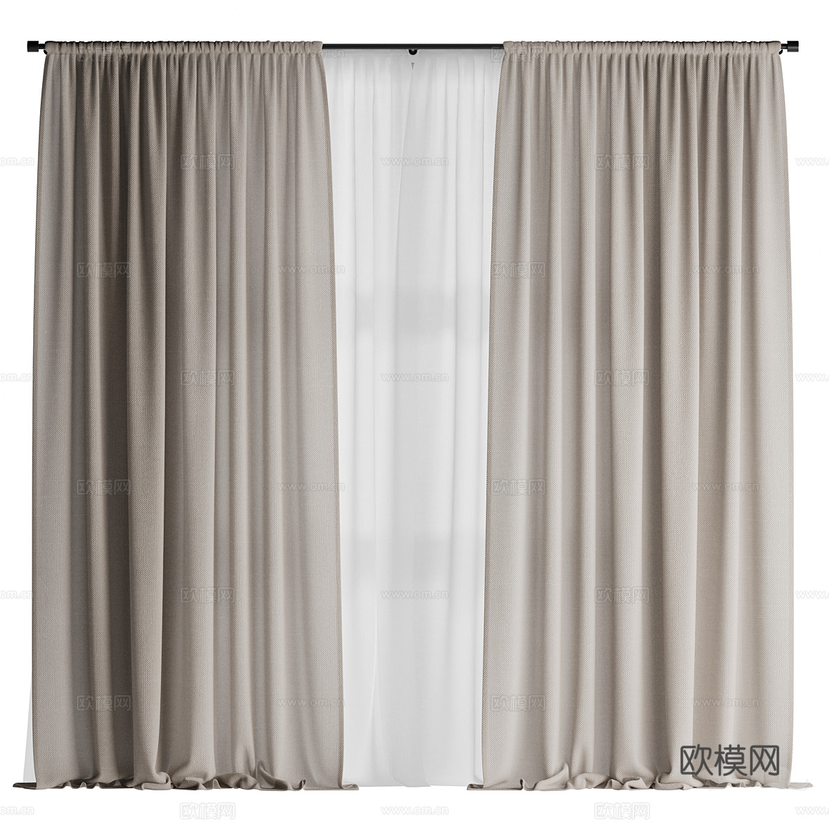 现代奶油风布艺窗帘3d模型下载（渲染图1）