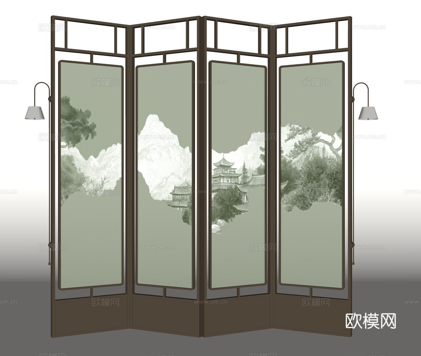 现代屏风隔断 意式屏风 金属屏风su模型