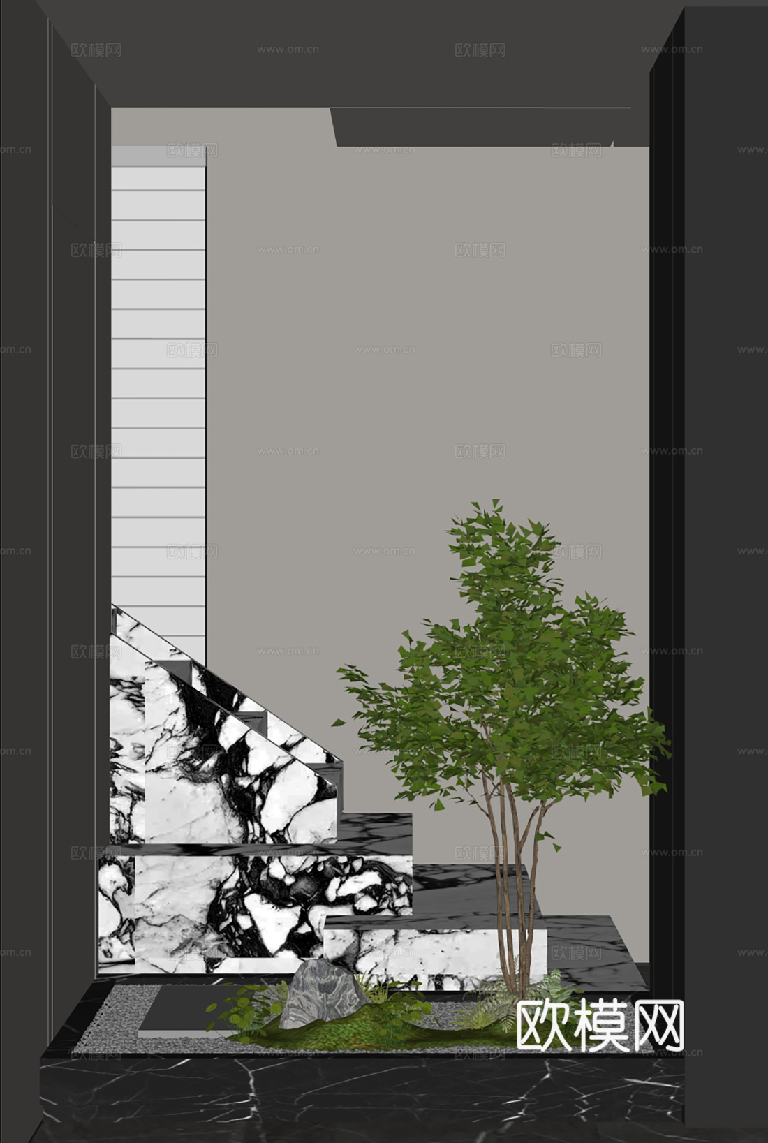 现代楼梯间 造景 绿植景观su模型