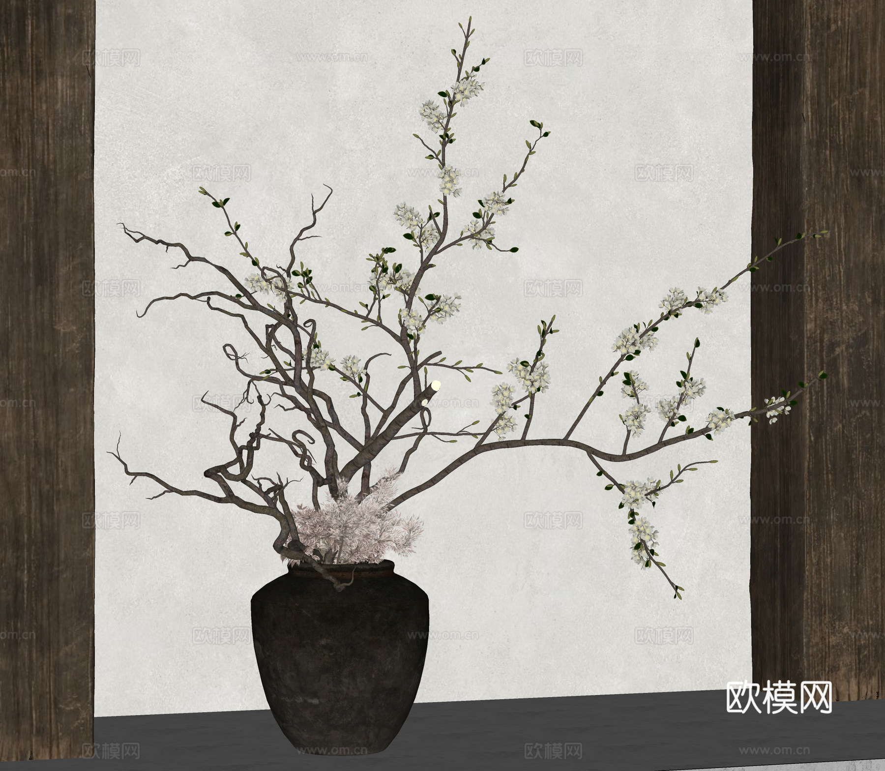 新中式陶罐插花摆件 陶罐花瓶 罐子 花瓶摆件su模型