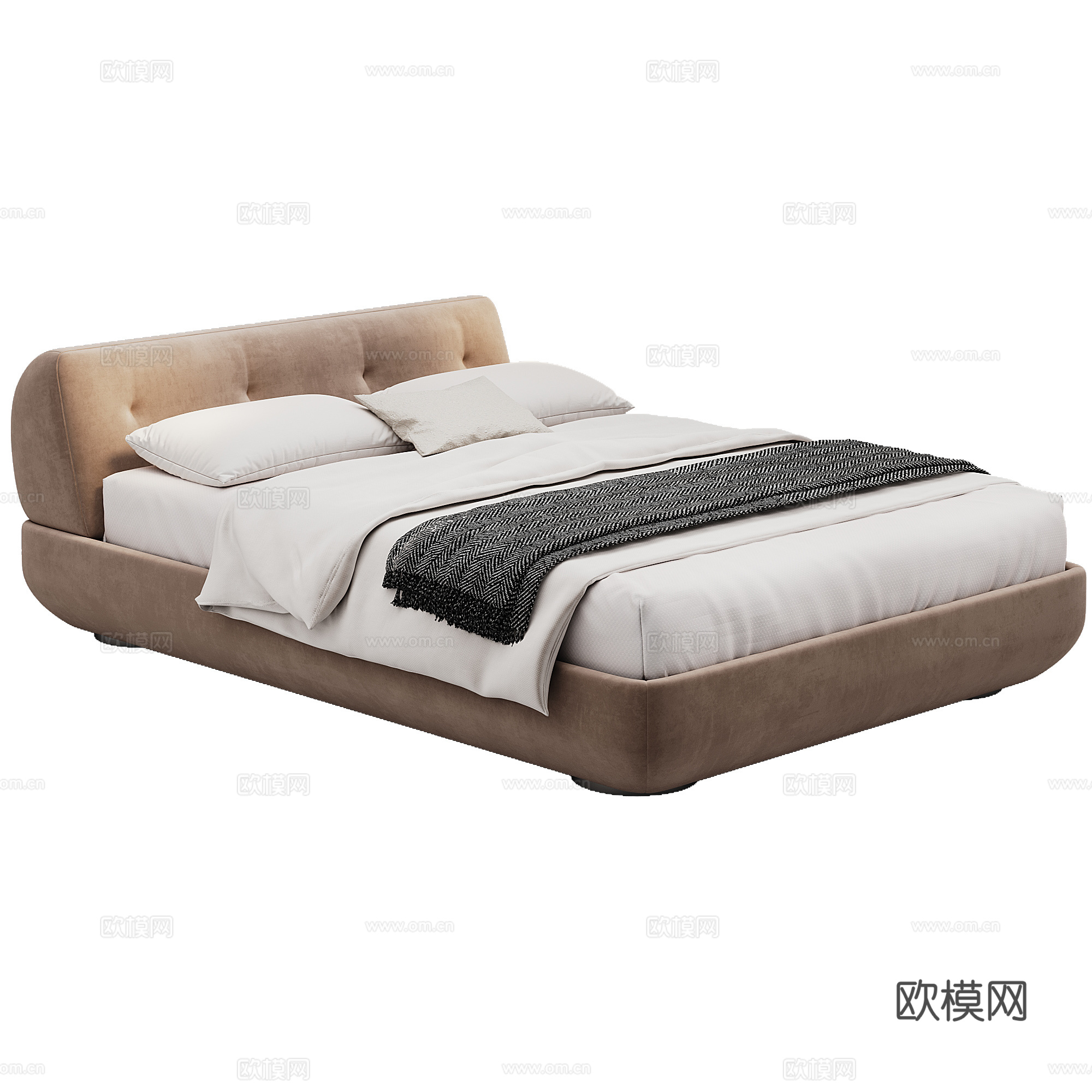 Minott 现代 卧室 布艺 单人床 床品 抱枕 床垫3d模型