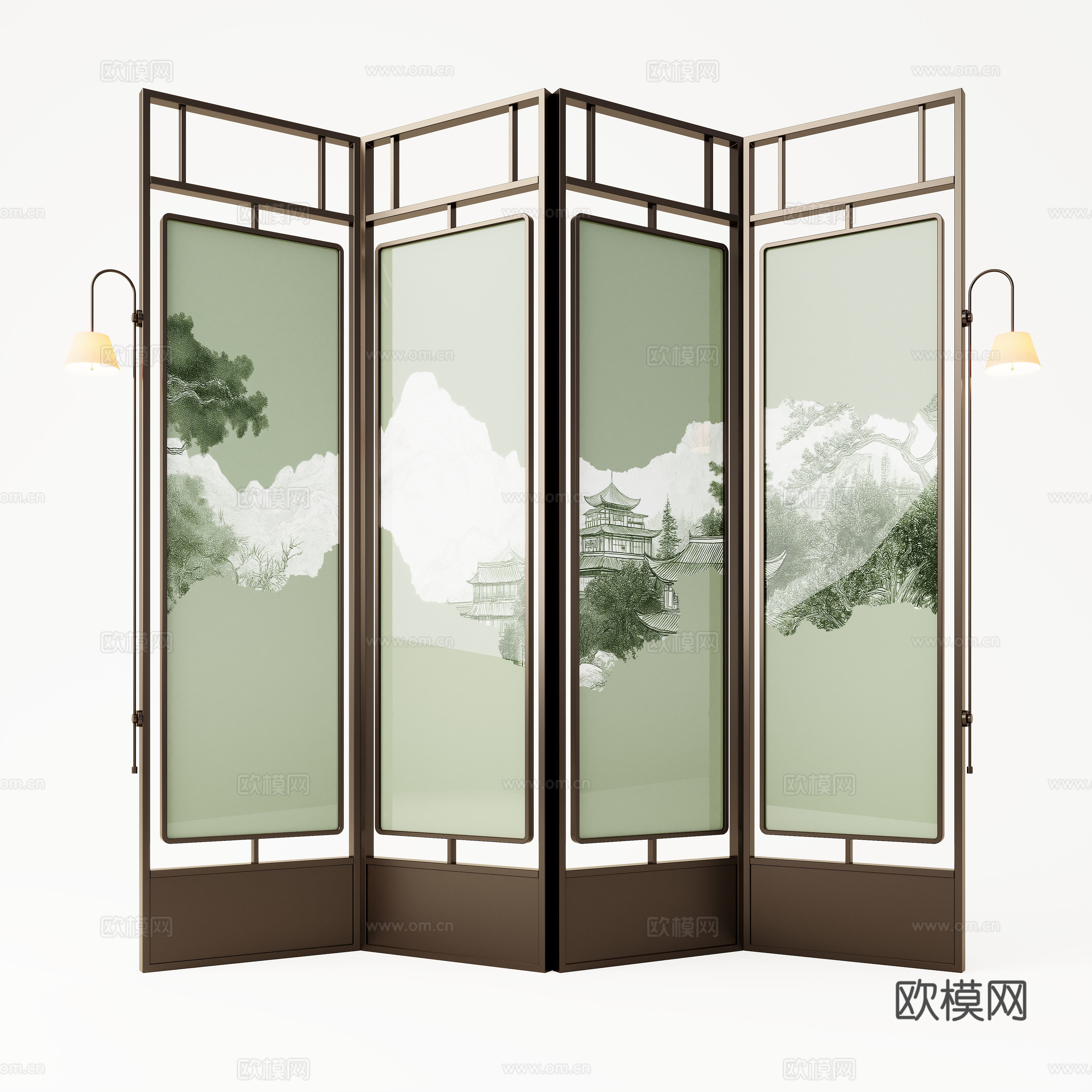 现代屏风隔断 意式屏风 金属屏风su模型