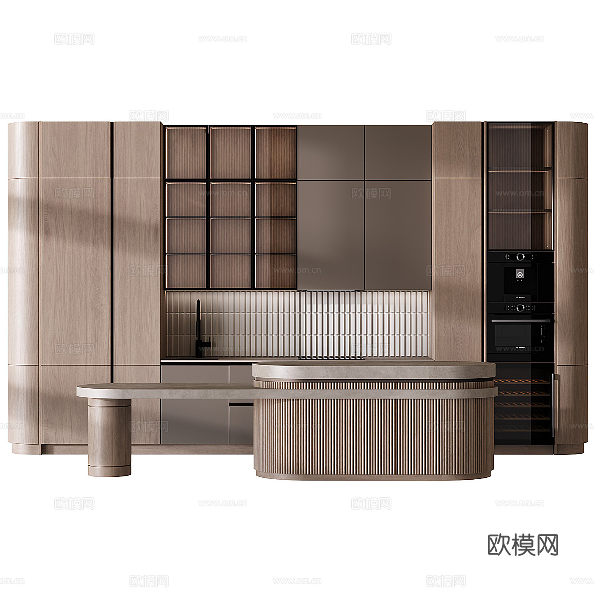 现代意式实木橱柜3d模型