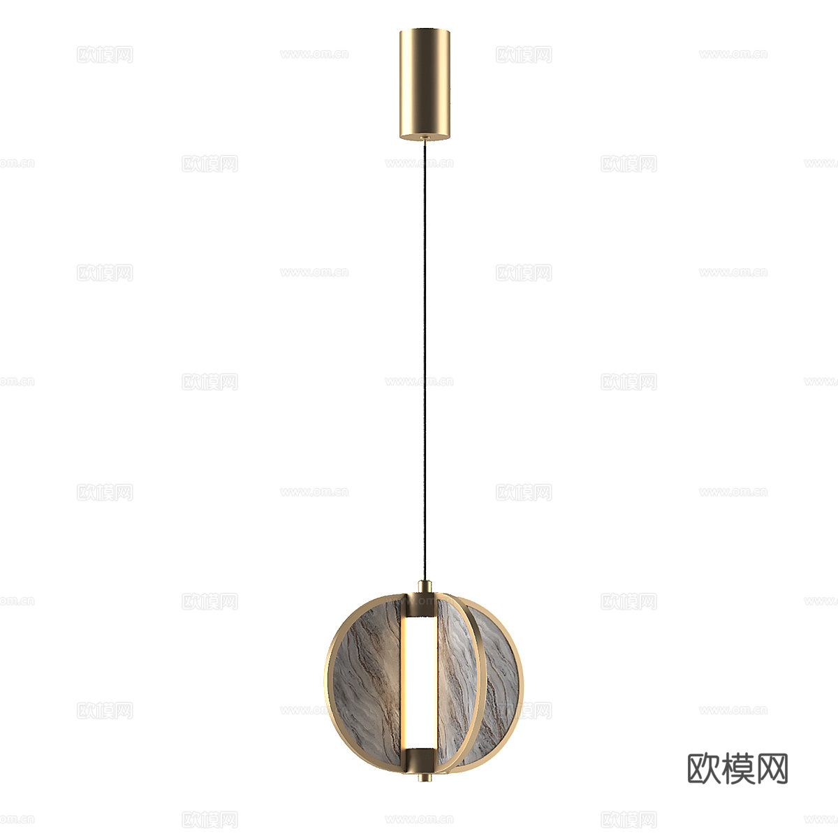 新中式轻奢金属大理石装饰小吊灯3d模型