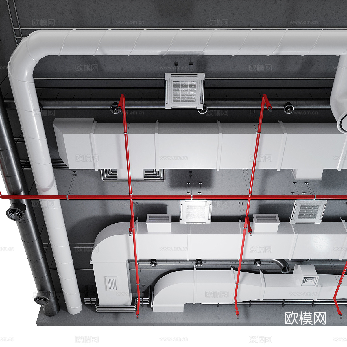 现代意式空调通风管道3d模型