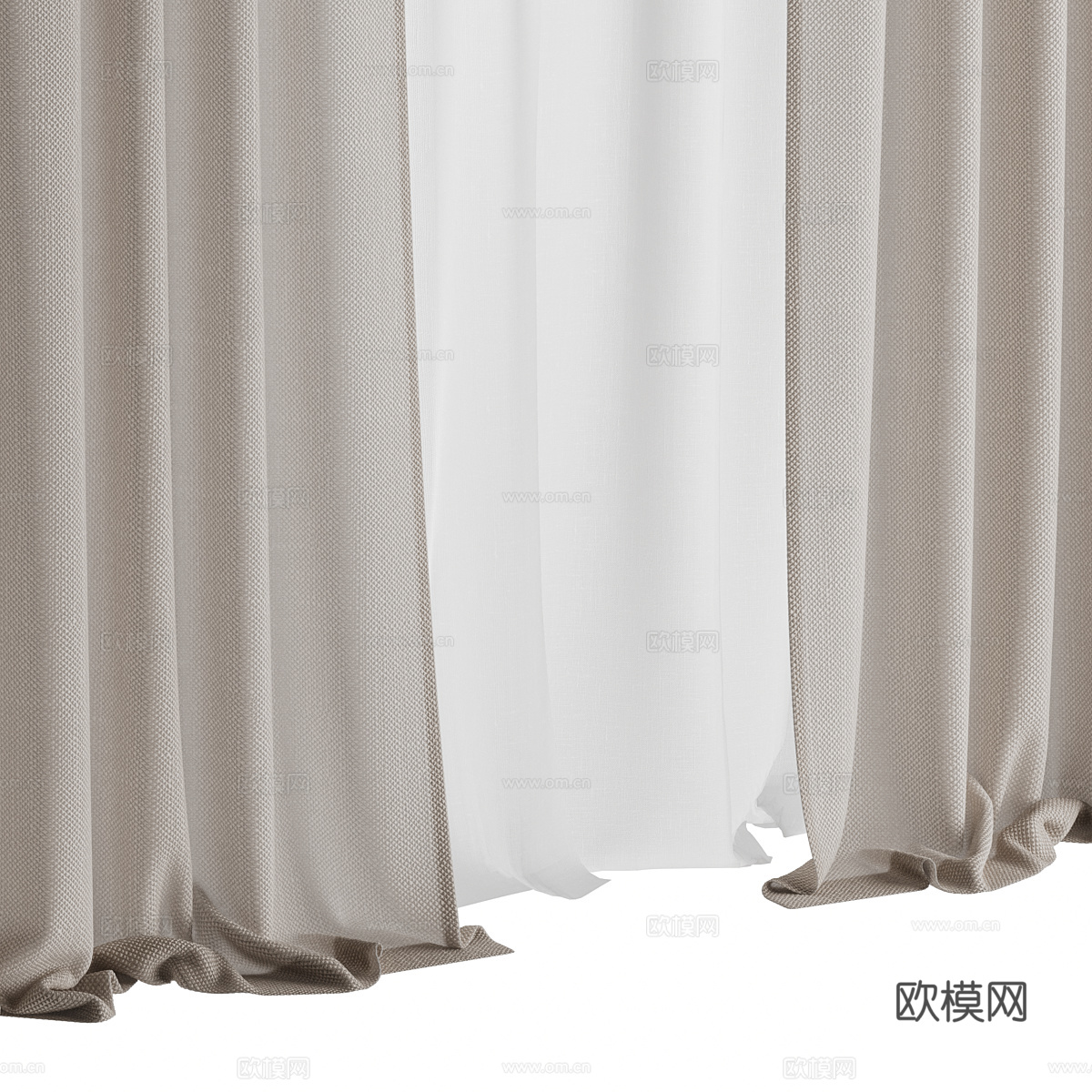 现代奶油风布艺窗帘3d模型下载（渲染图3）