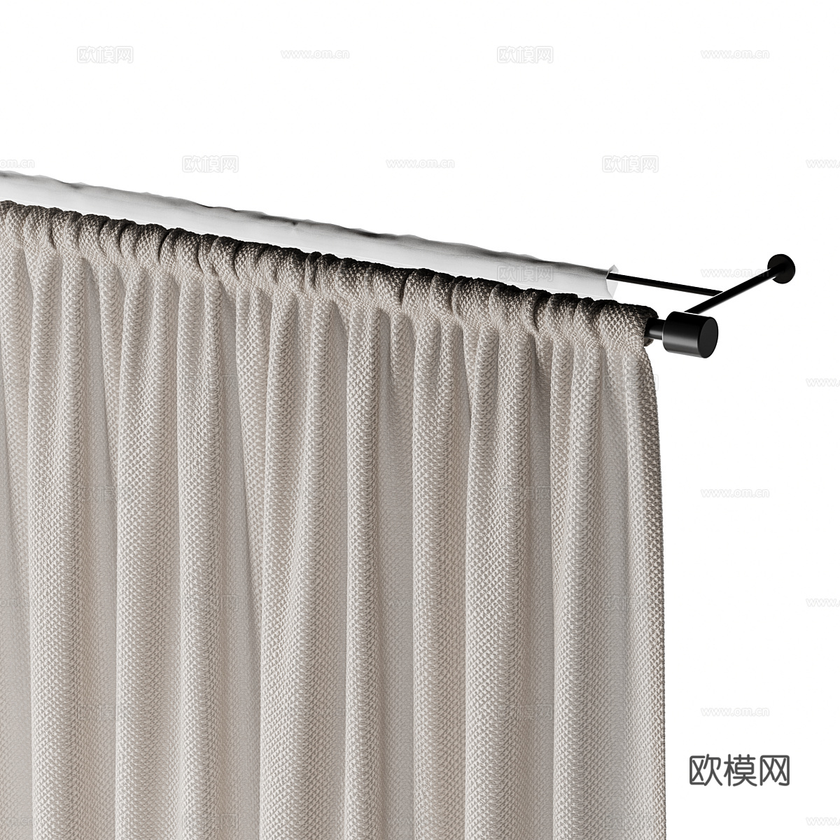 现代奶油风布艺窗帘3d模型下载（渲染图2）