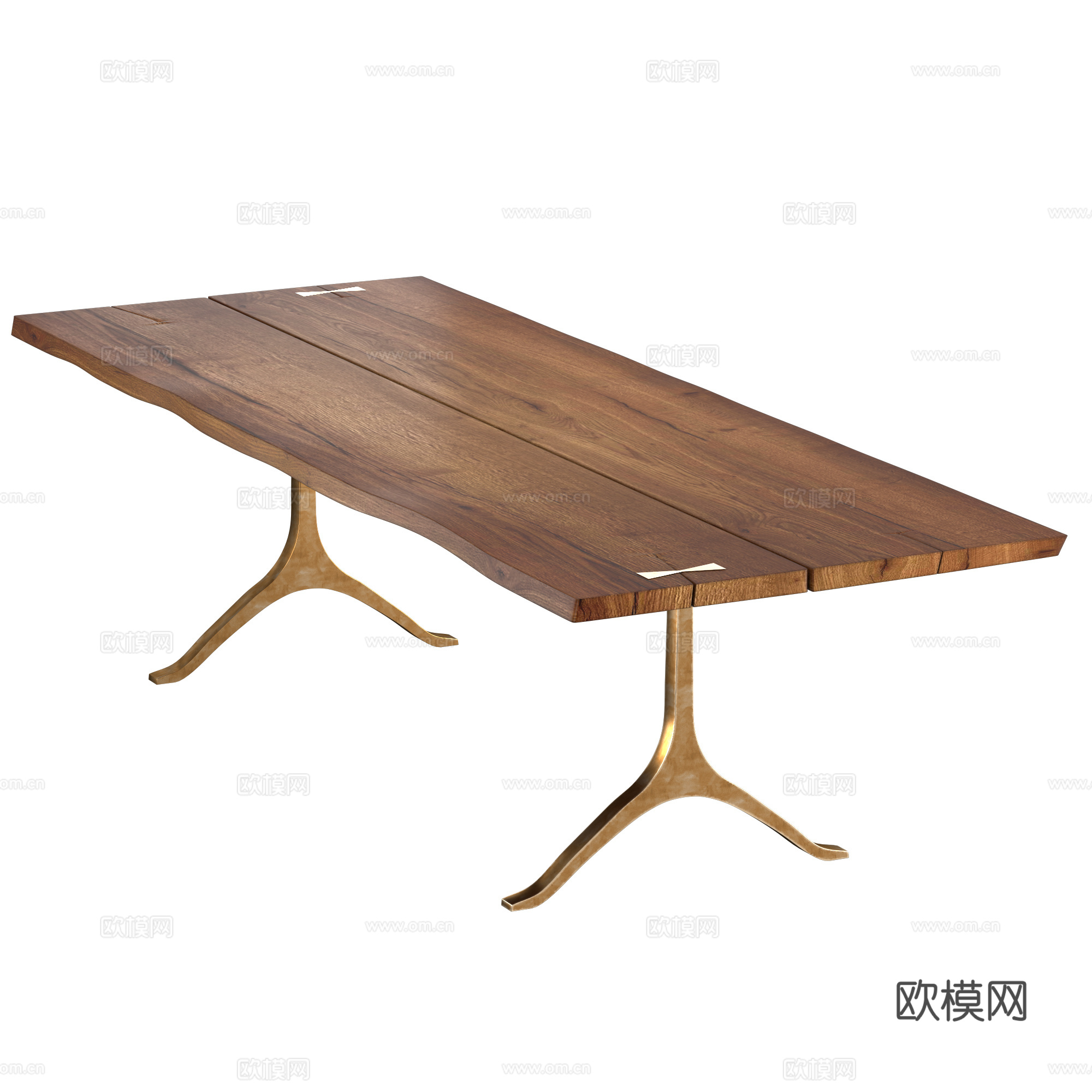 现代意式轻奢实木大板长餐桌3d模型
