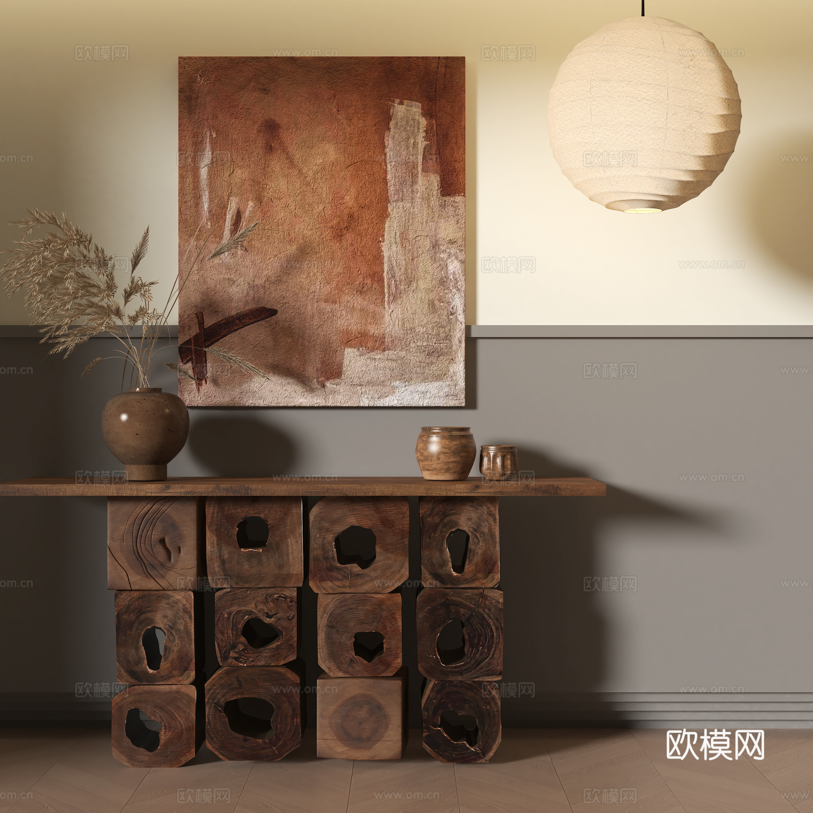 侘寂风端景台 端景柜 装饰挂画3d模型