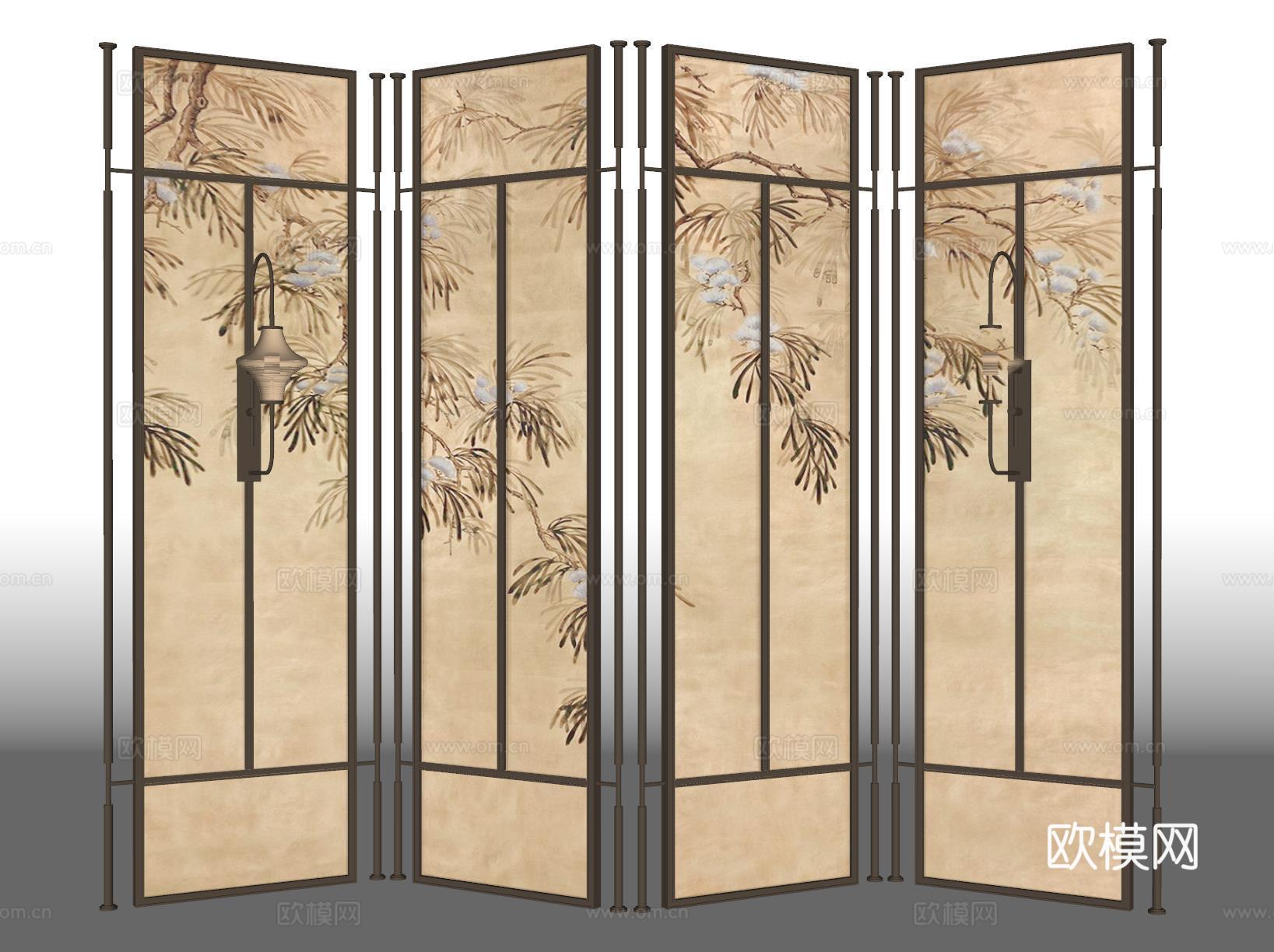 现代屏风隔断 意式屏风 金属屏风su模型