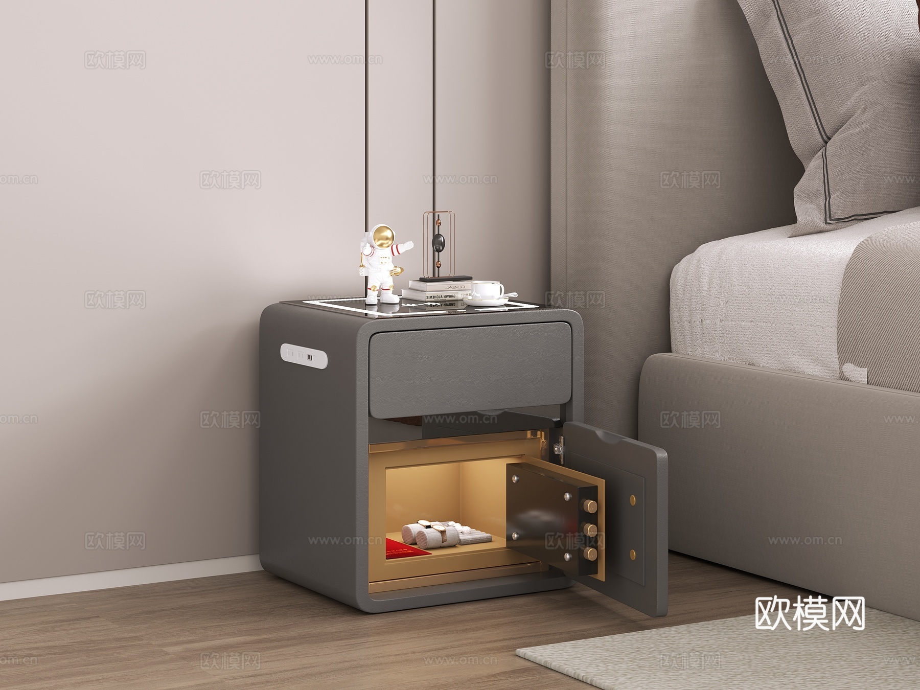现代风格卧室 家具梳妆台 灯光齐全3d模型