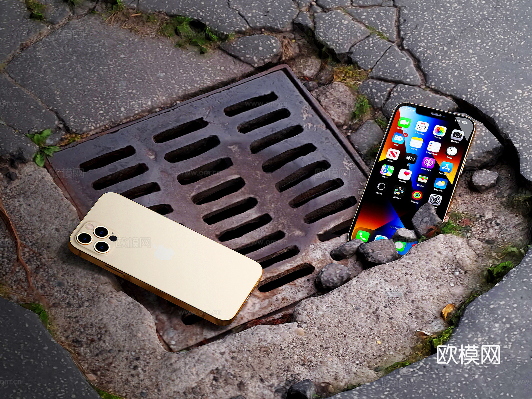 苹果手机 iPhone 手机场景  井盖 下水道盖3d模型