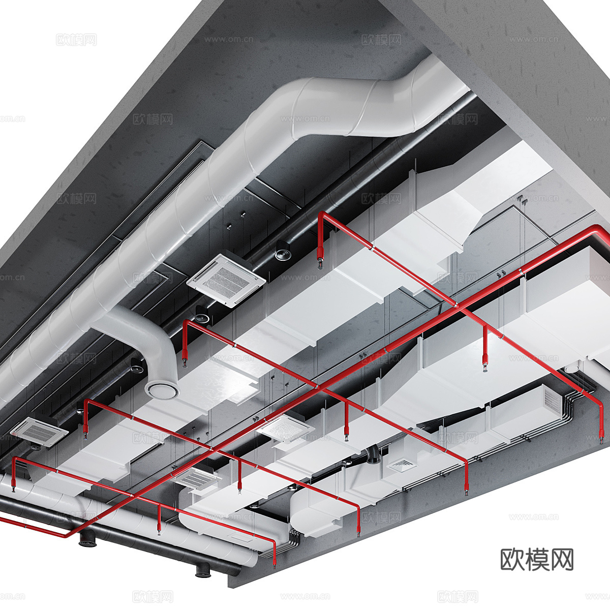 现代意式空调通风管道3d模型