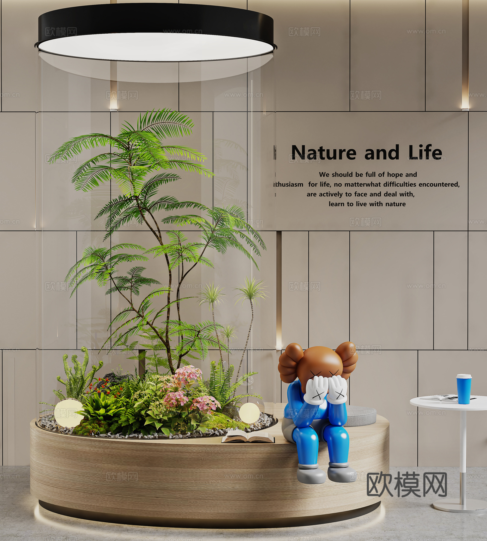 现代室内景观 景观造景 圆玻璃景观造景 景观休息区 庭院景观3d模型