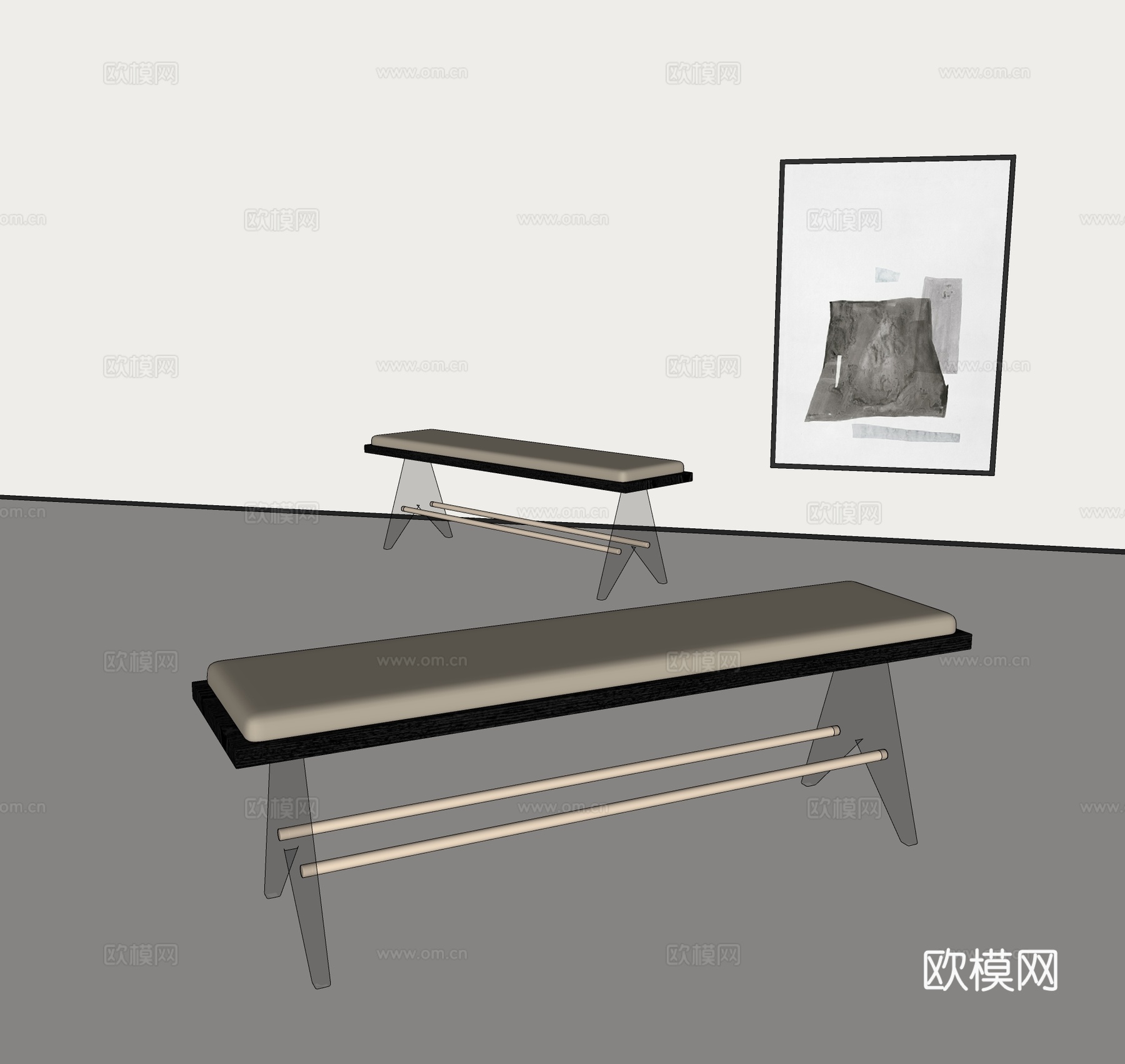 现代长条凳 亚克力长凳 简约换鞋凳 卧室床尾凳su模型