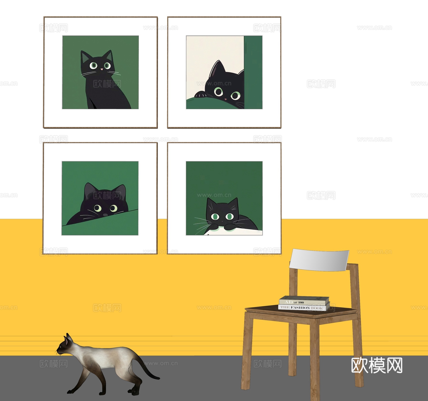 现代动物装饰挂画组合su模型