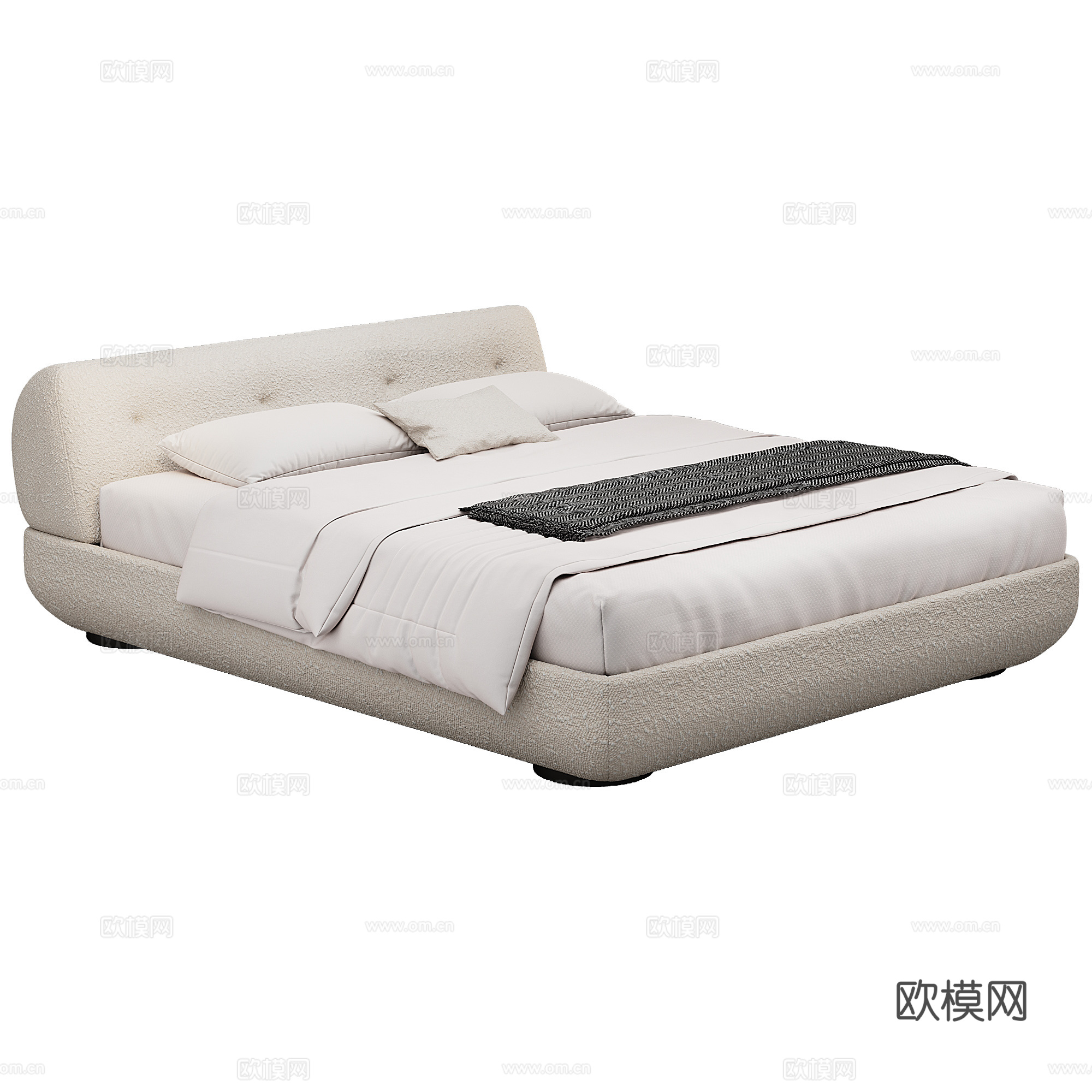 现代 卧室 布艺 双人床 床品 抱枕 床垫3d模型