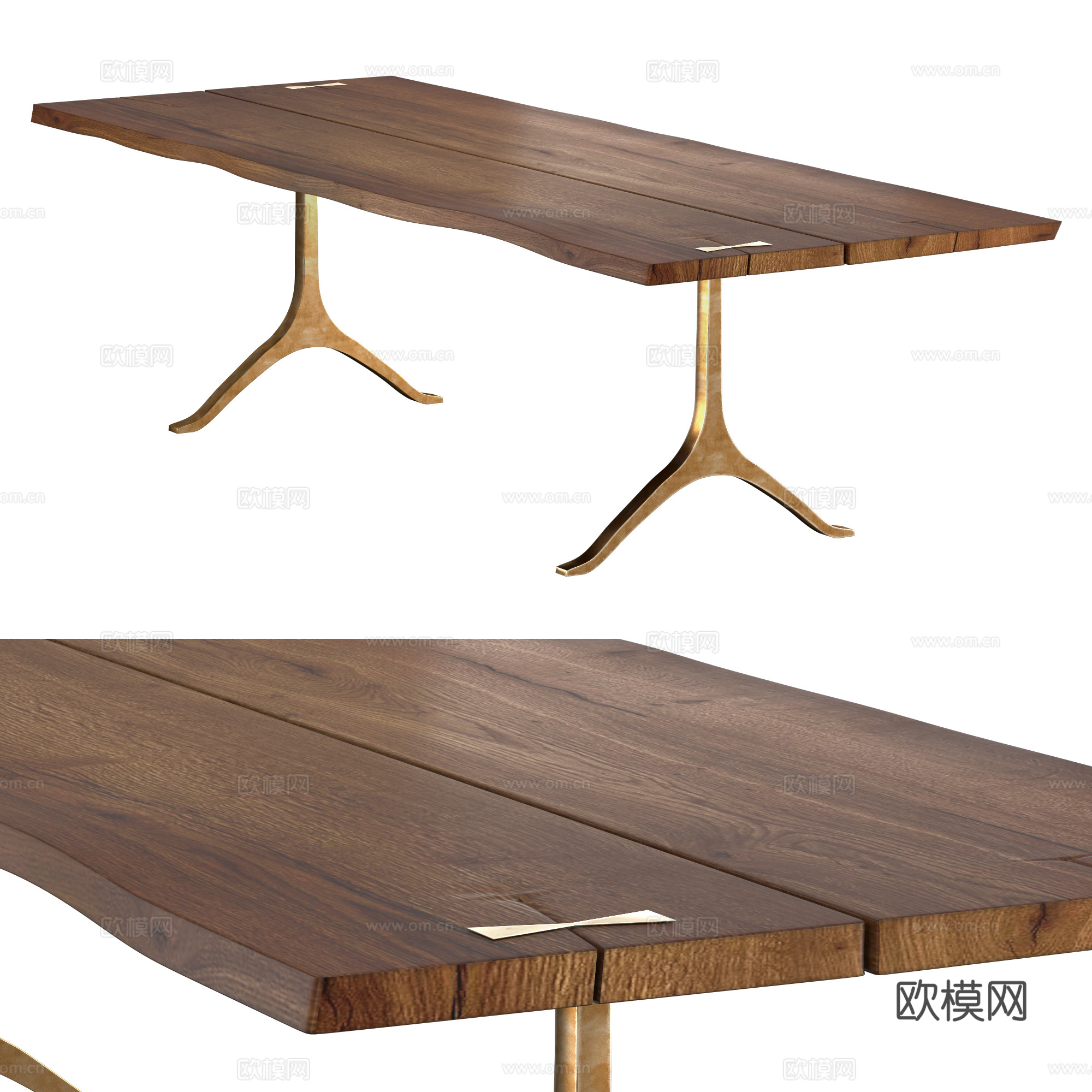现代意式轻奢实木大板长餐桌3d模型