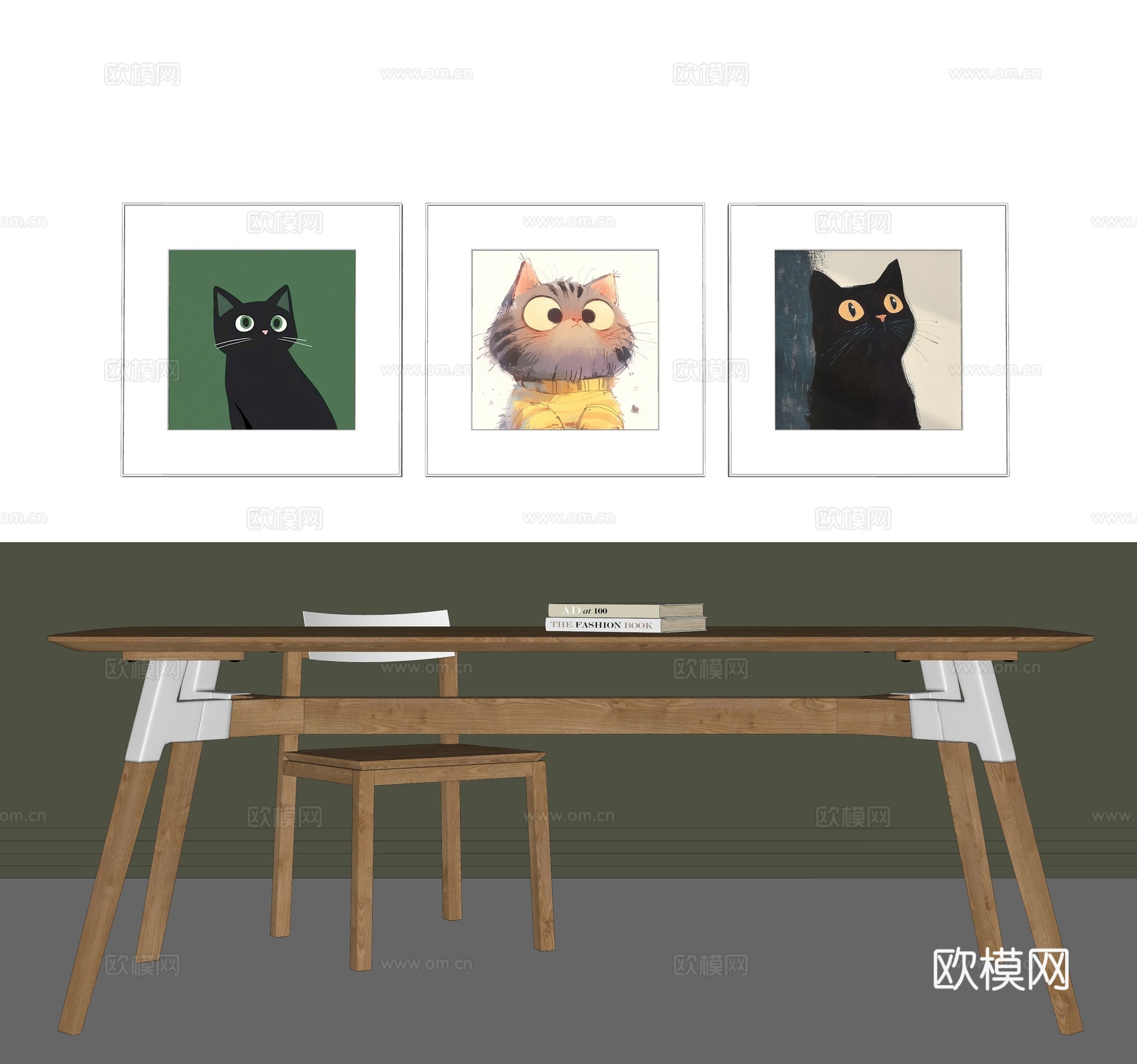 现代动物装饰挂画组合su模型