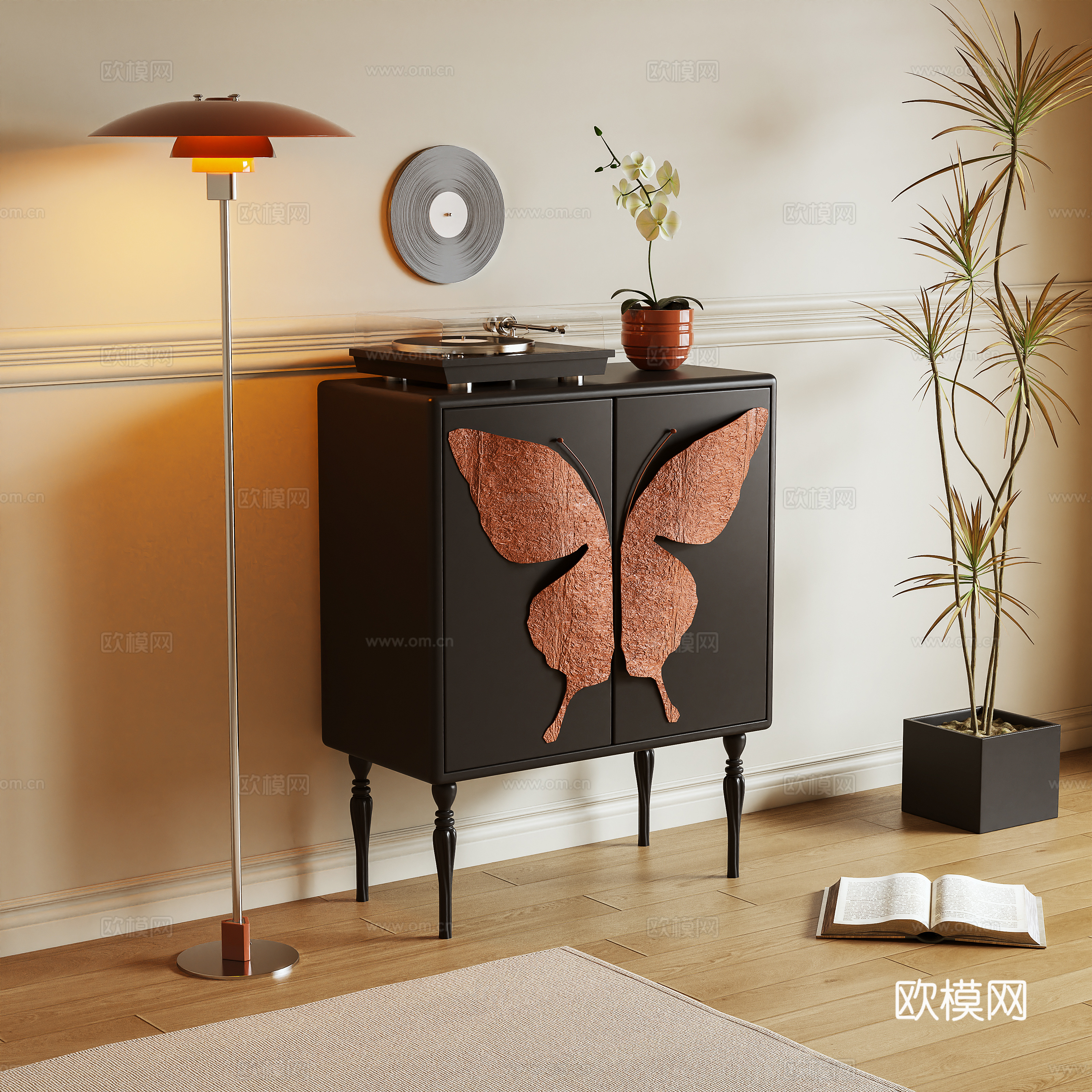 中古风玄关柜 边柜 储物柜3d模型