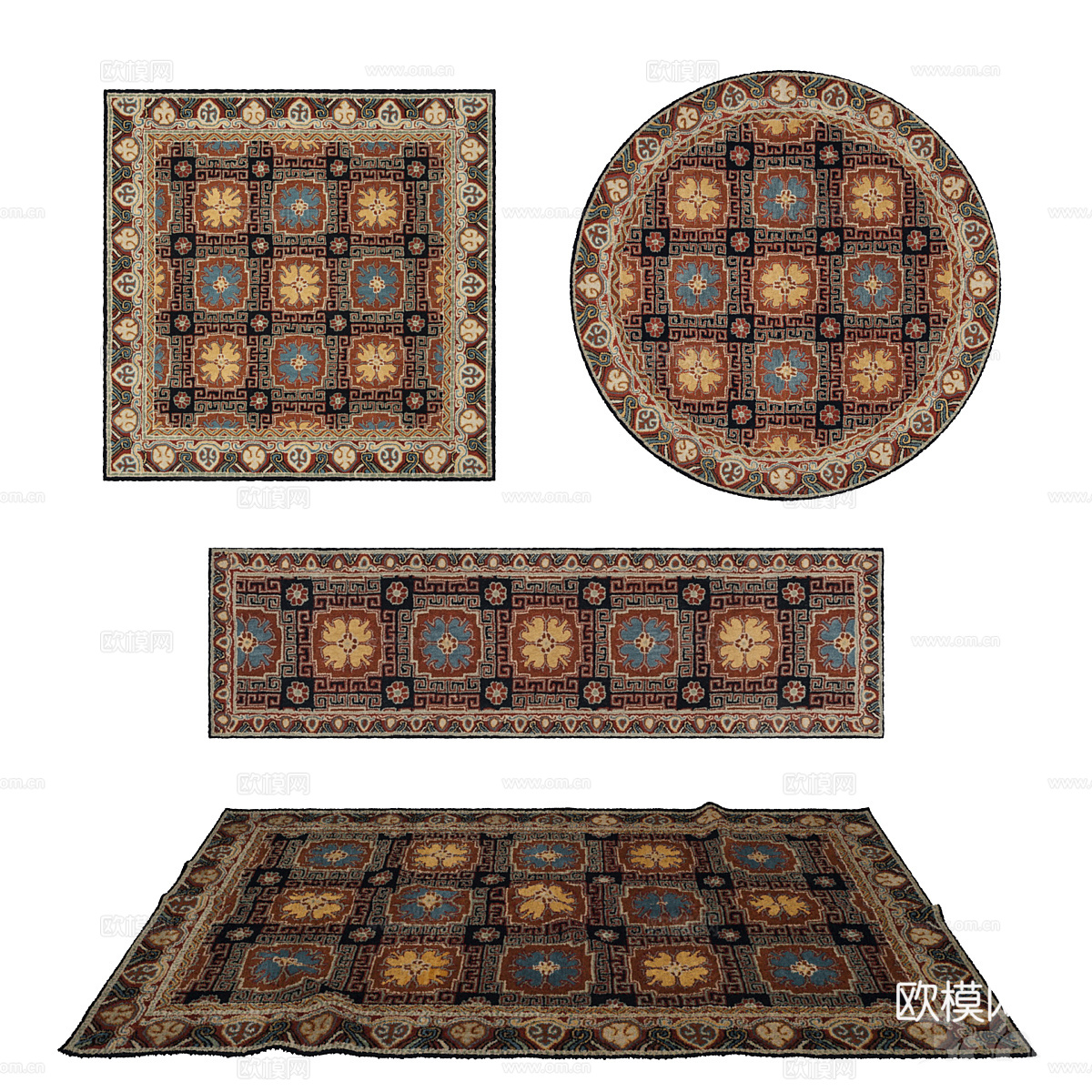 美式复古羊毛布艺地毯3d模型