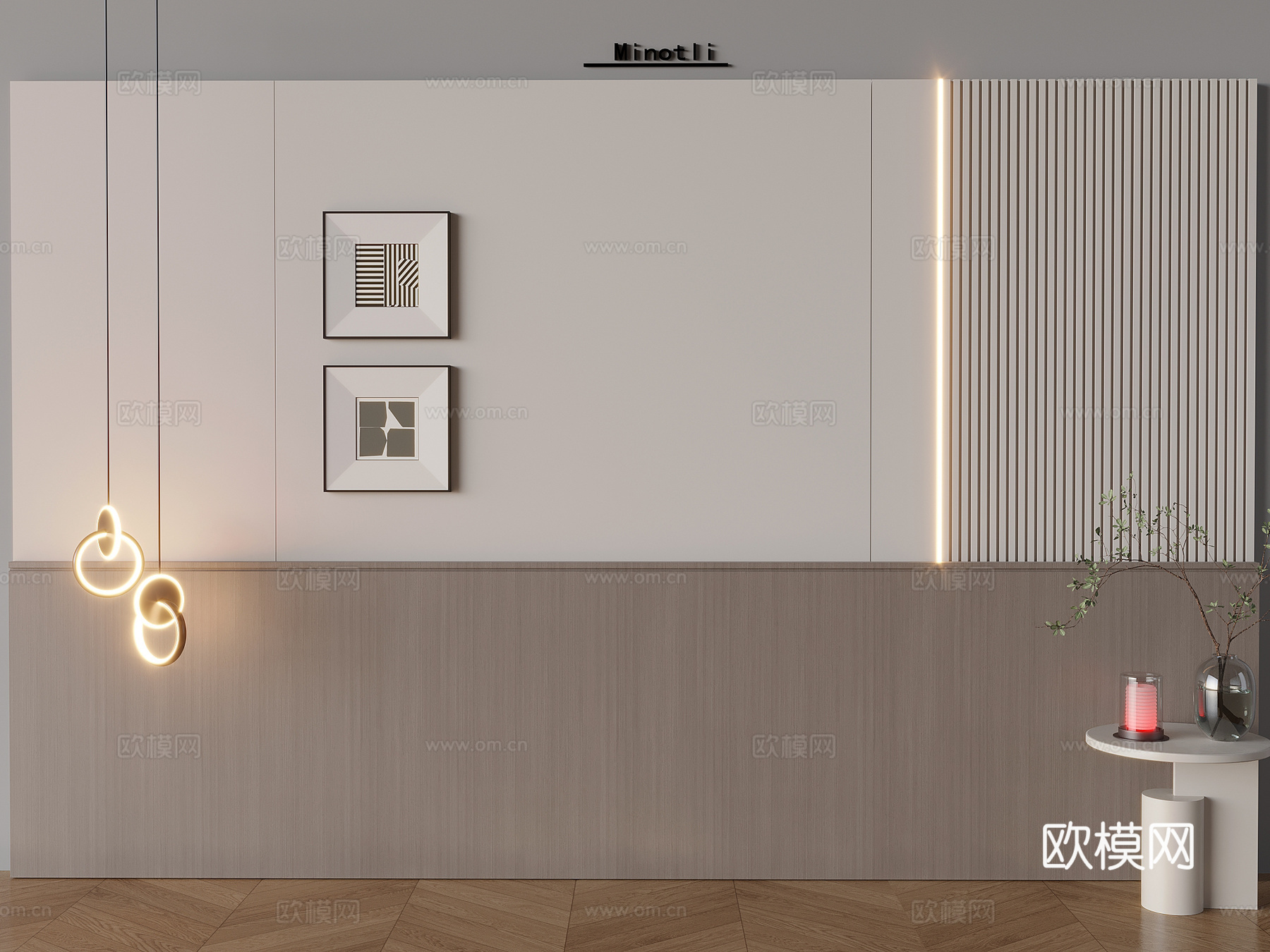 意式沙发背景墙 床头背景创意吊灯 北欧茶几su模型下载（渲染图1）