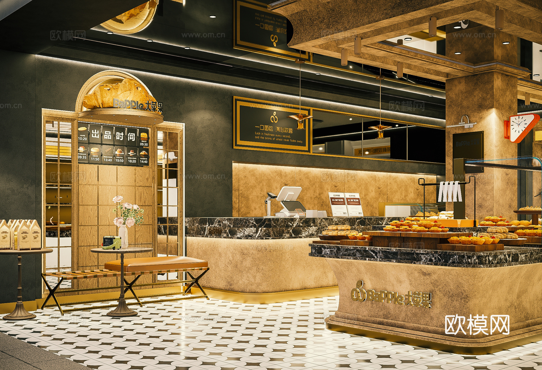 复古法式甜品店 面包店 奶茶店su模型