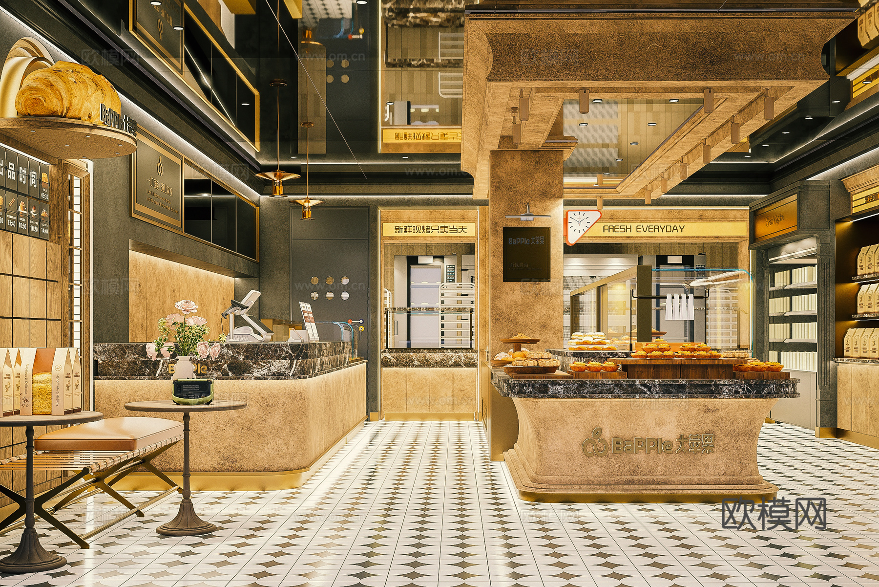 复古法式甜品店 面包店 奶茶店3d模型
