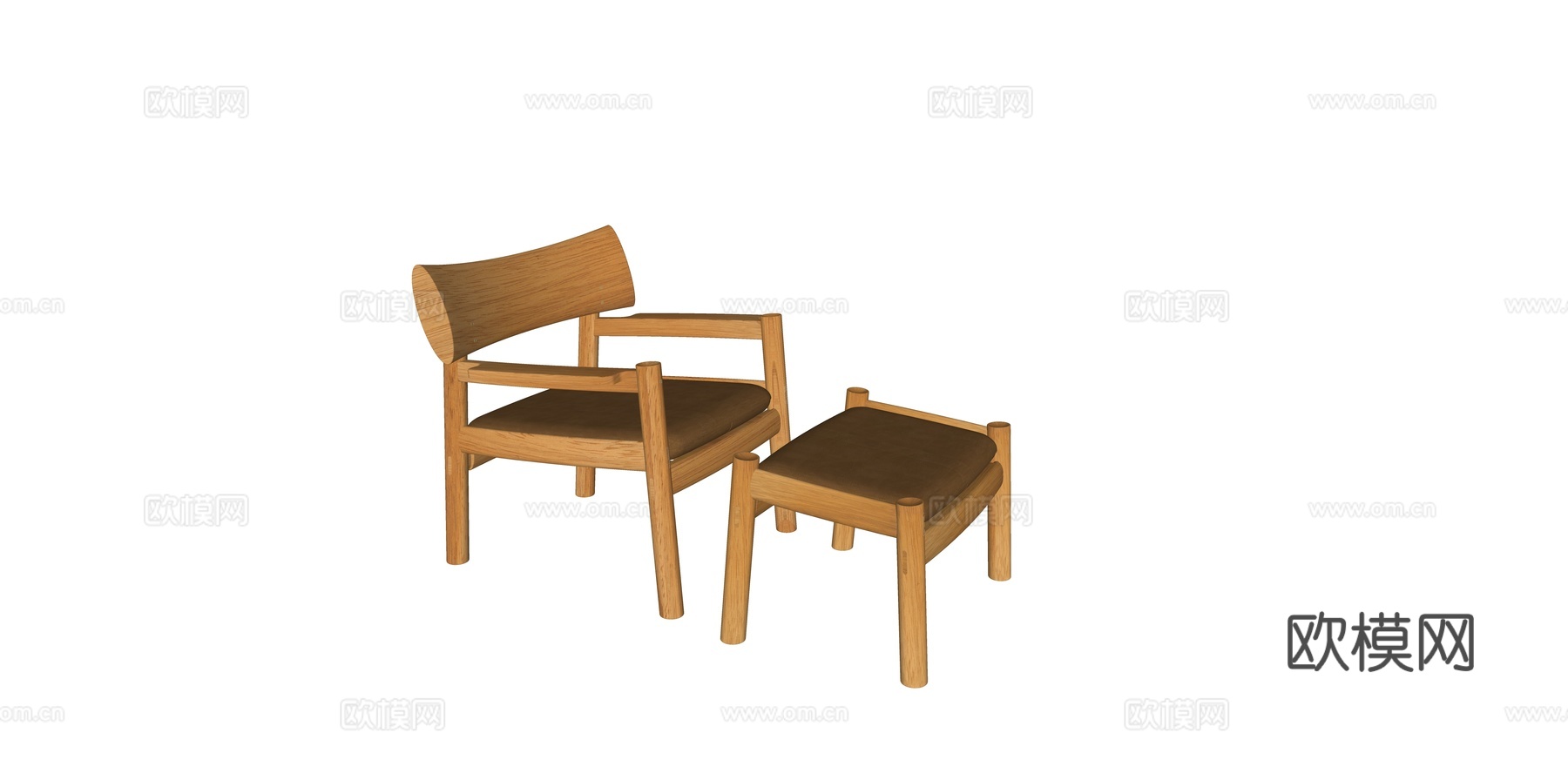 现代简约中古实木扶手椅中古椅书房椅客厅休闲椅子侘寂风靠背椅su模型