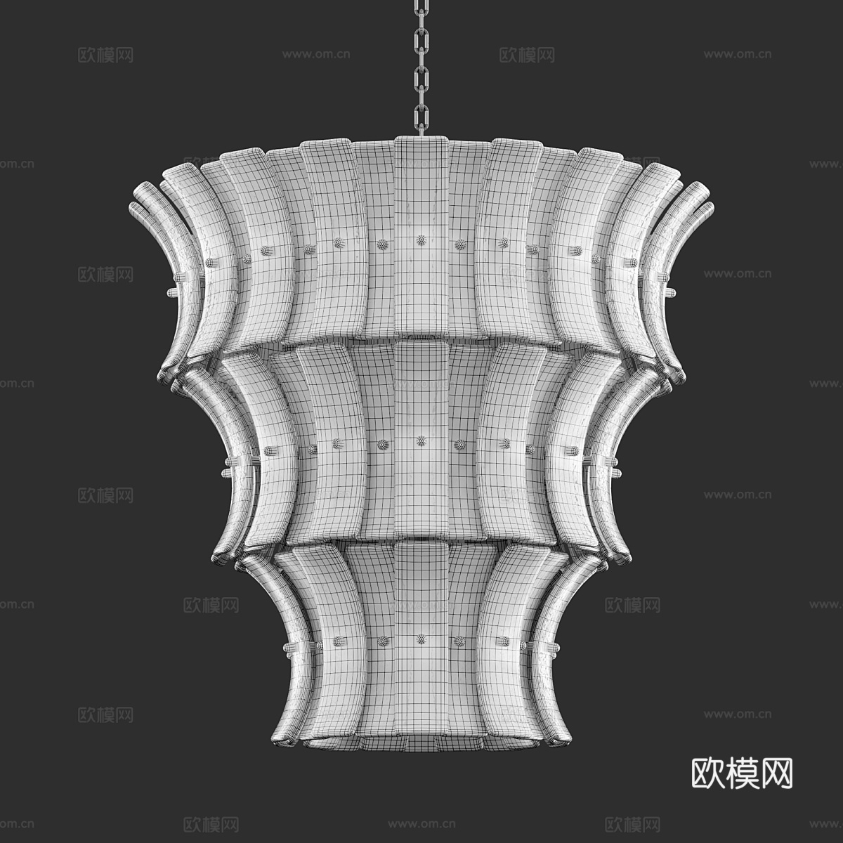 新中式轻奢金属玻璃装饰吊灯3d模型