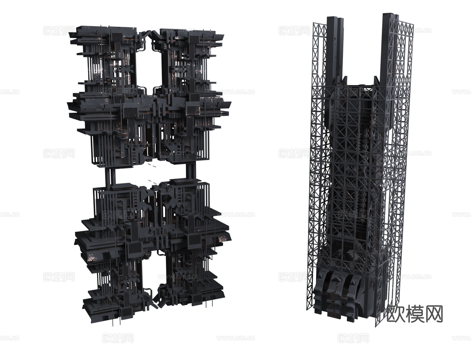 科幻建筑资产 建筑基建资产 老旧建筑  旧城市资产3d模型