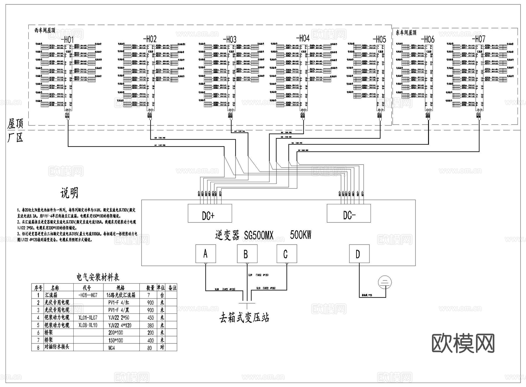 光伏发电 太阳能 屋顶光伏 分布式光伏发电 太阳能cad施工图