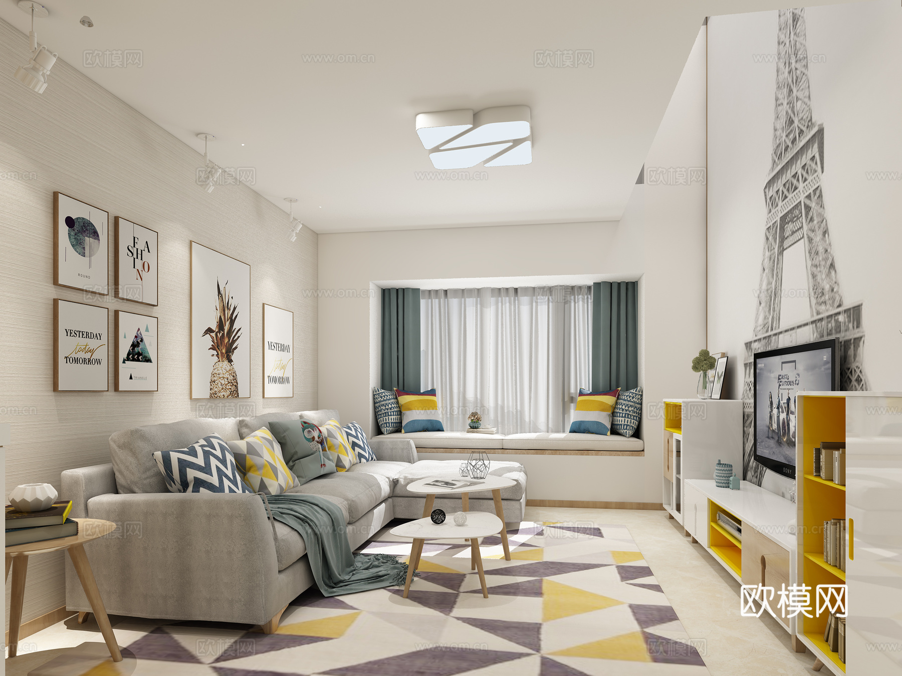 北欧客餐厅 电视台 LOFT 沙发 厨房3d模型