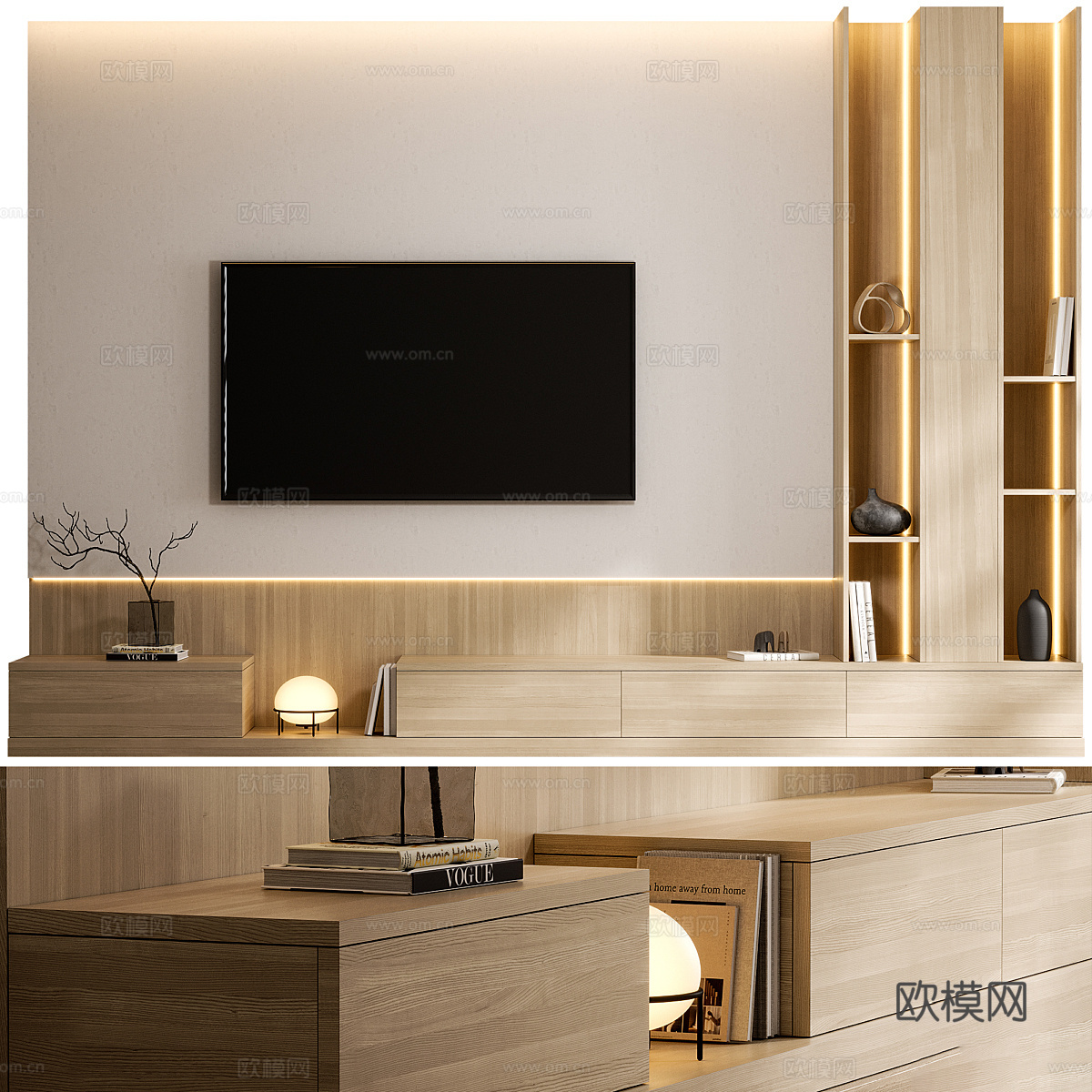 现代意式极简电视背景墙3d模型