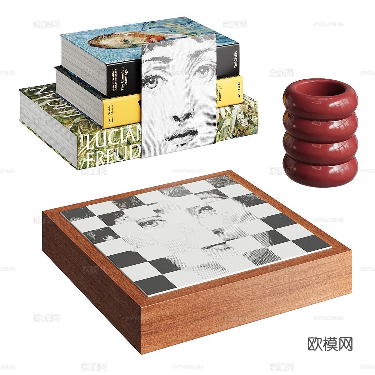 现代装饰摆件组合 中古摆件 饰品 书籍3d模型