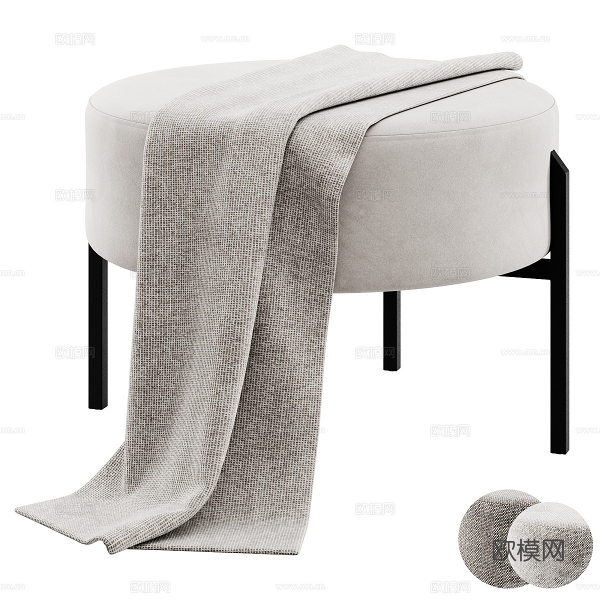 现代意式布艺圆凳3d模型