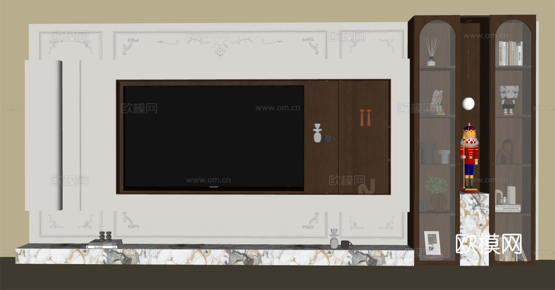法式电视背景墙su模型