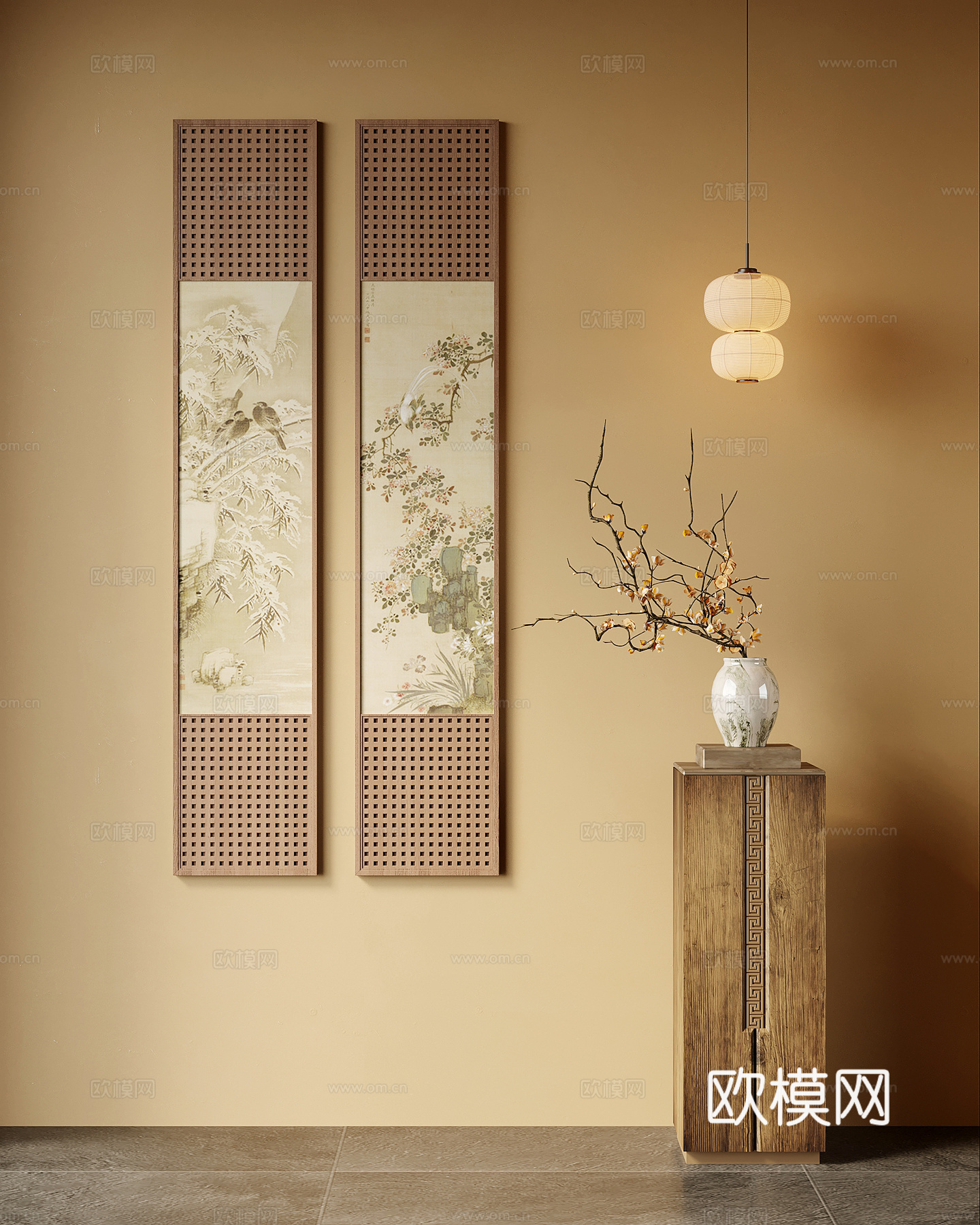 装饰画 新中式装饰画 墙饰挂画 花架 花3d模型